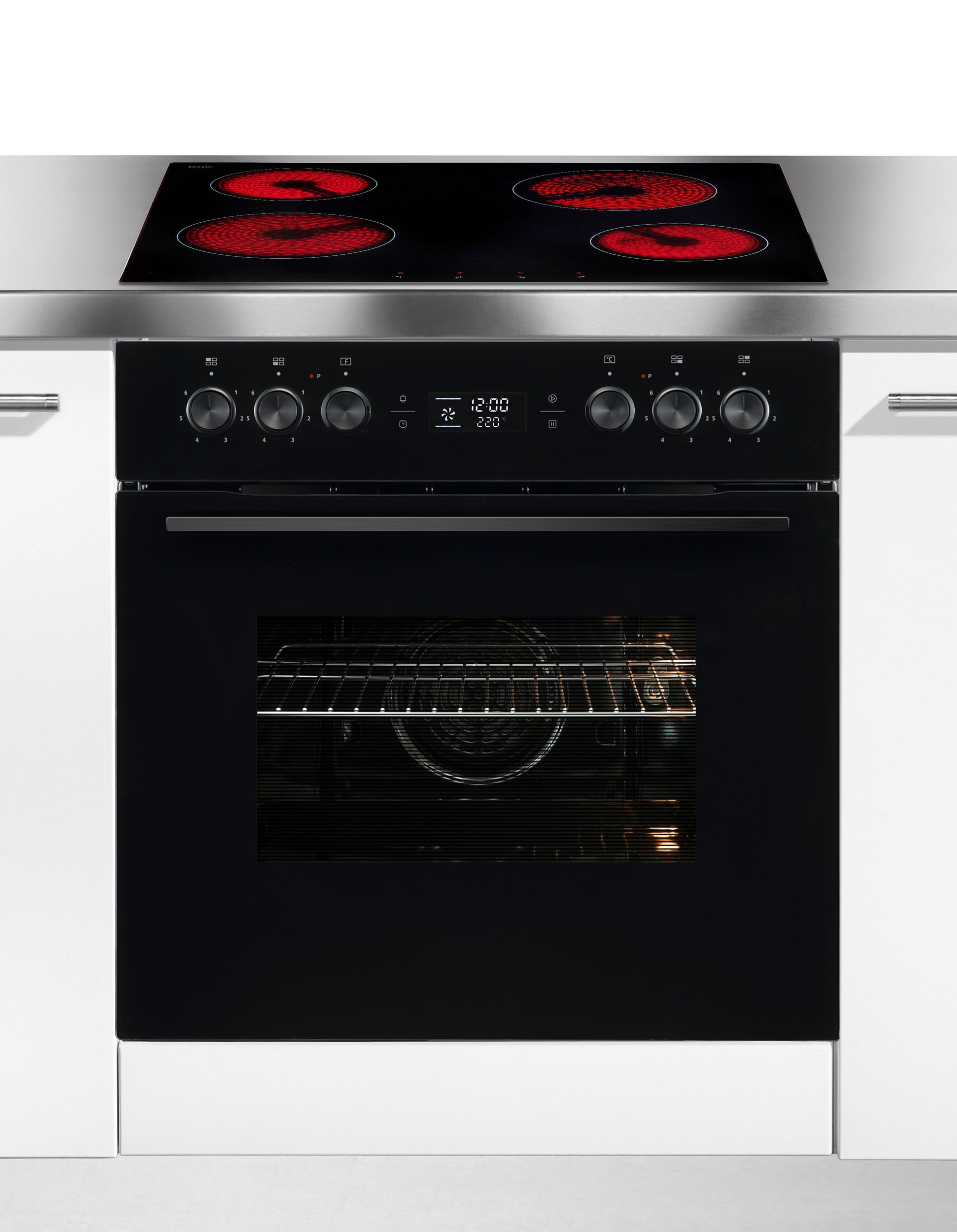 HANSEATIC Elektro-Herd-Set "HB70AB+HC46CB"schwarz, Herdsets, Dampfreinigungsfunktion erleichtert dir die Pflege des Backofens