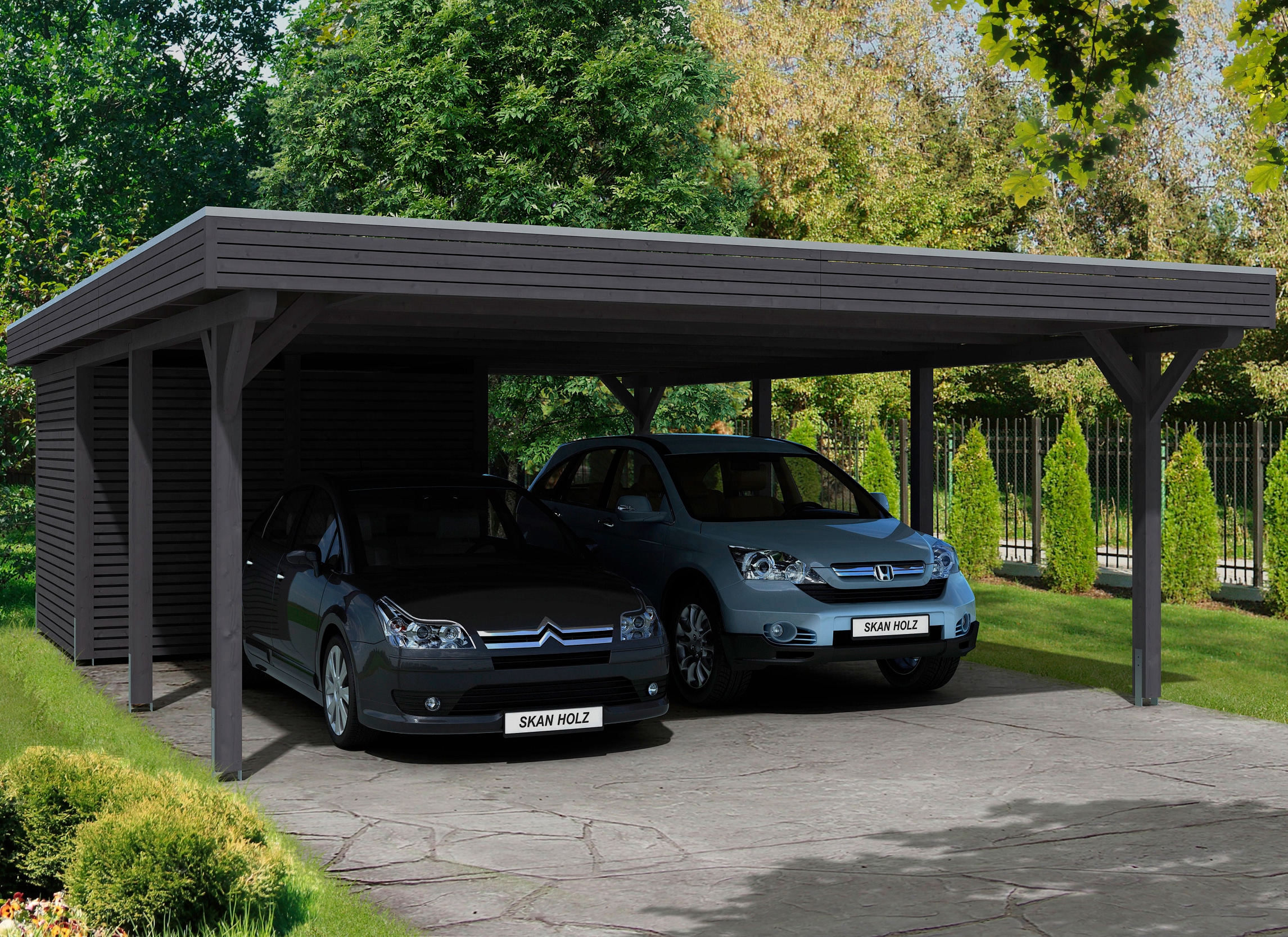 Skanholz Doppelcarport "Spessart" Leimholz 550 cm dunkelgrau