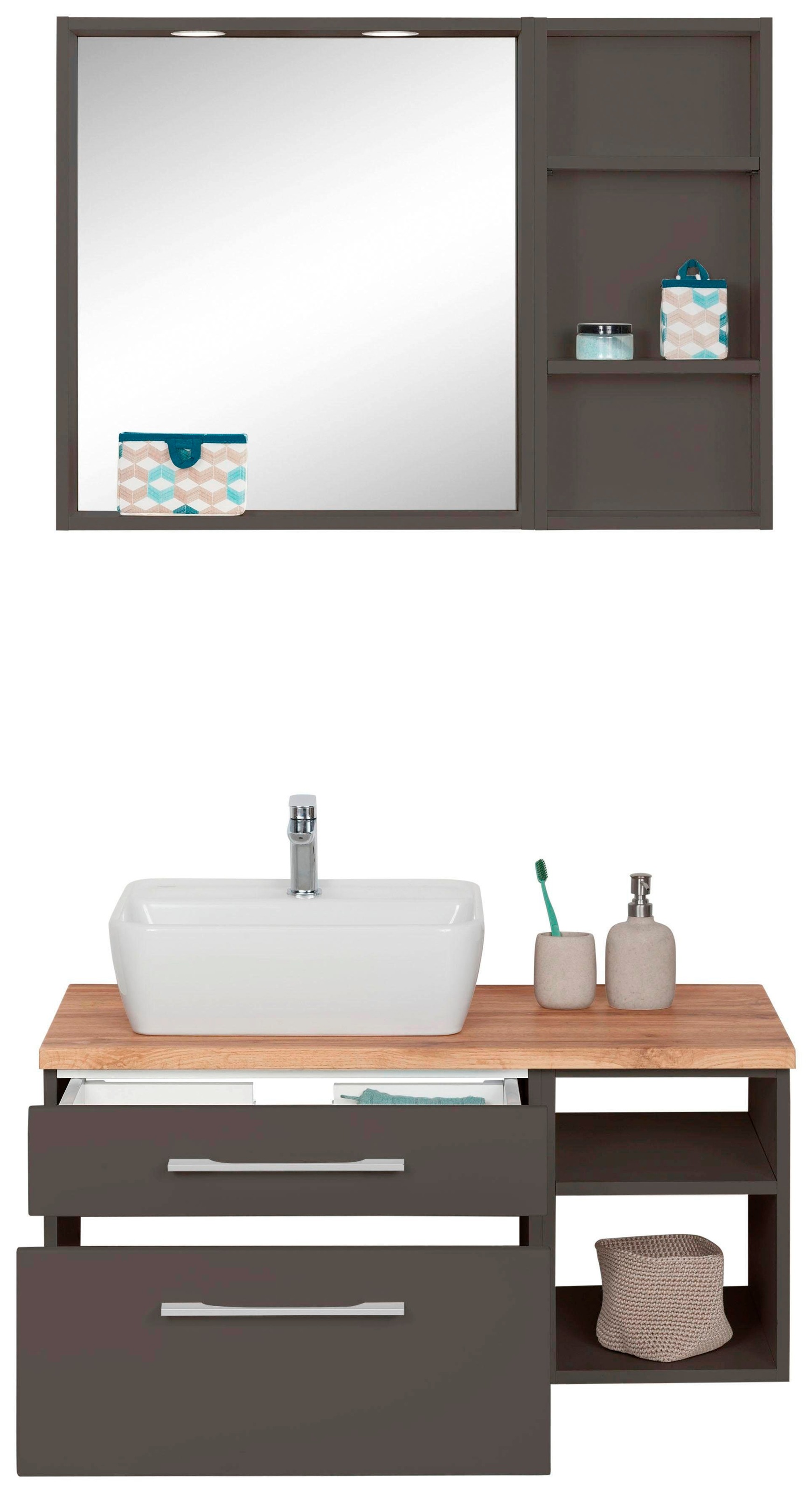 welltime Badmöbel-Set "Davos" 3 Stk. tlg. Waschplatz mit Regal und Spiegel günstig online kaufen