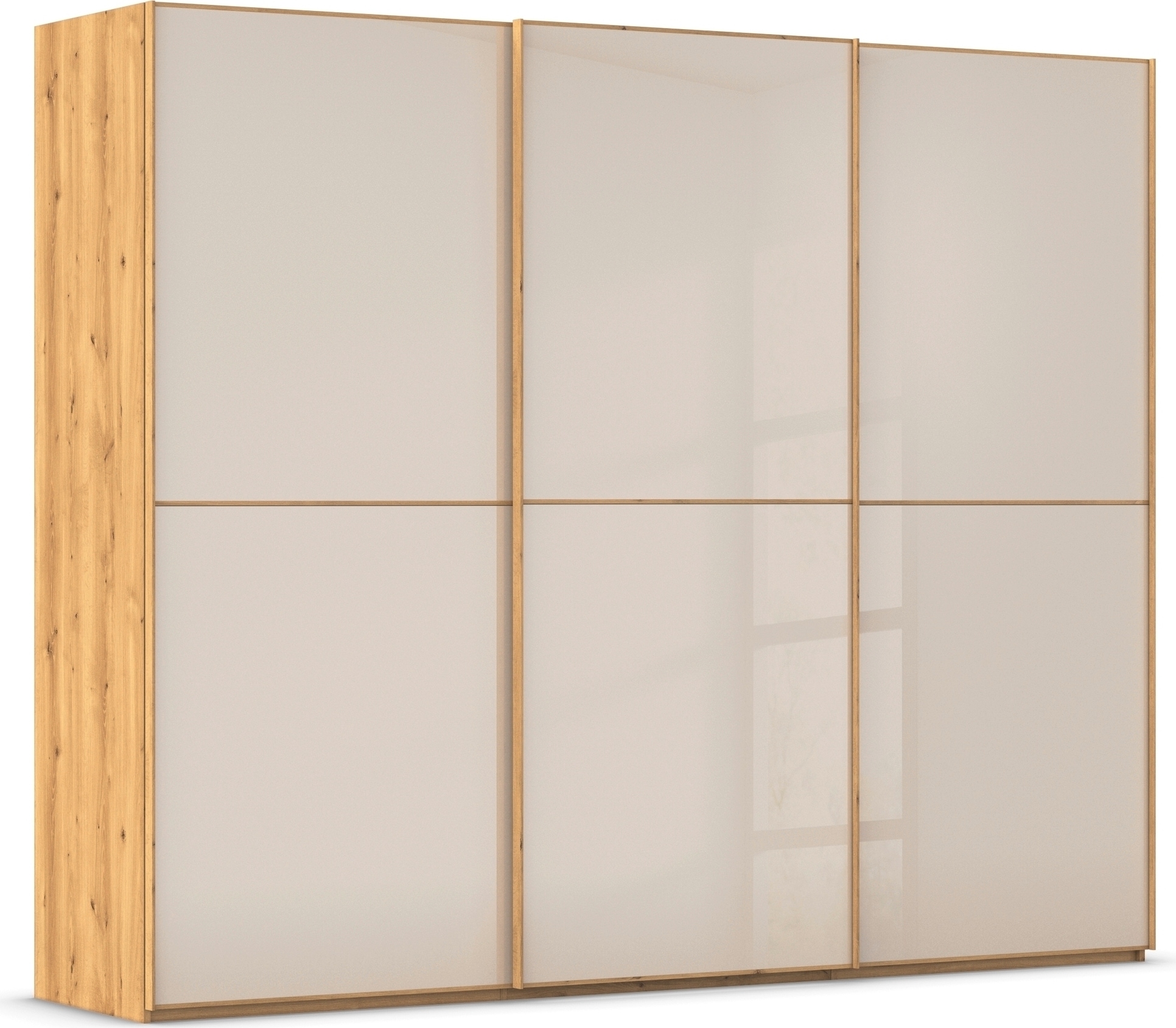 rauch Schwebetürenschrank "Kleiderschrank Schrank Garderobe Schlafzimmerschrank SCALE-DUO" edle zweigeteilte Türen Glas-Front mit 3 Zierleisten MADE IN GERMANY