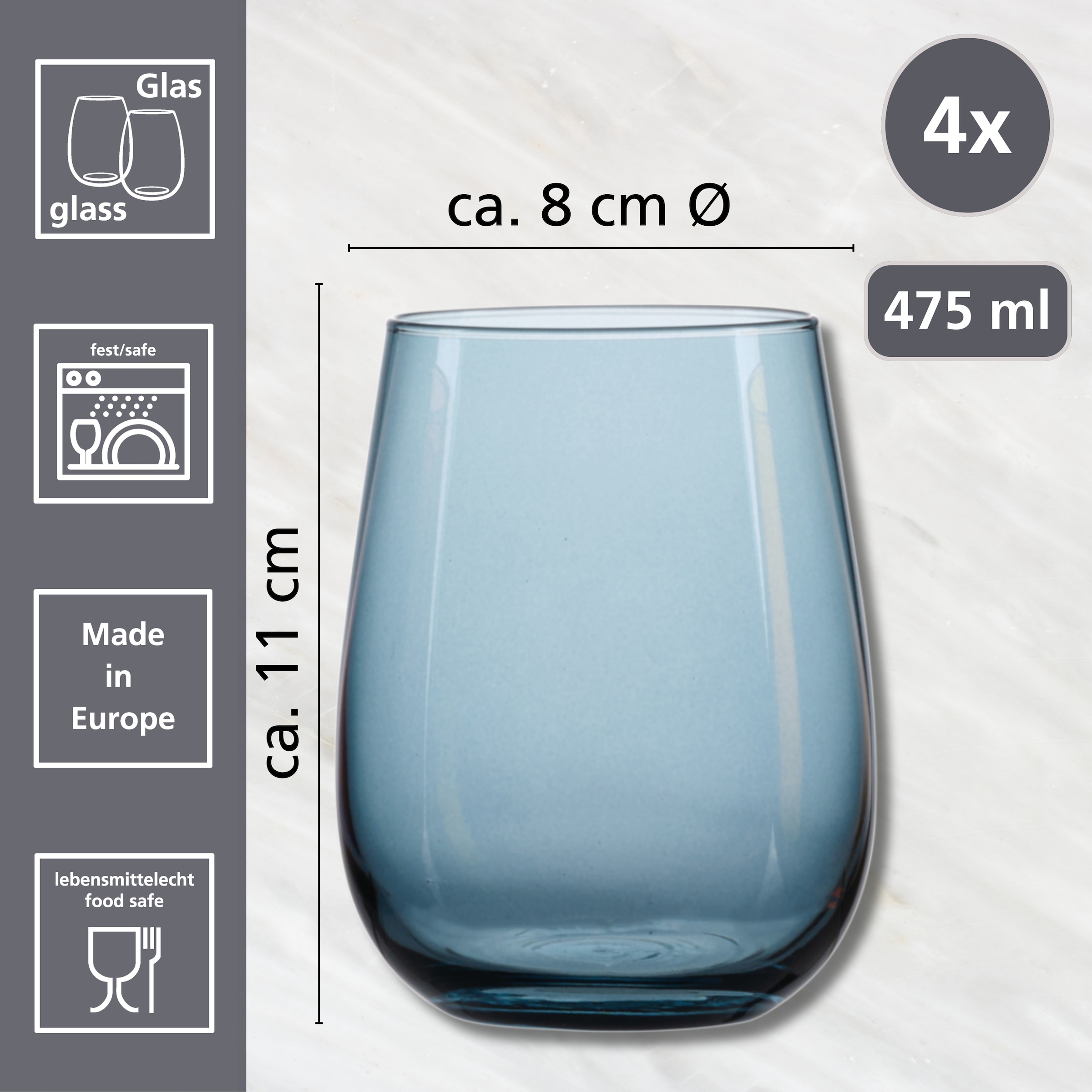 Ritzenhoff & Breker Gläser-Set »Palermo«, (Set, 4 tlg.), Trinkglas im 4er Set, je 475 ml
