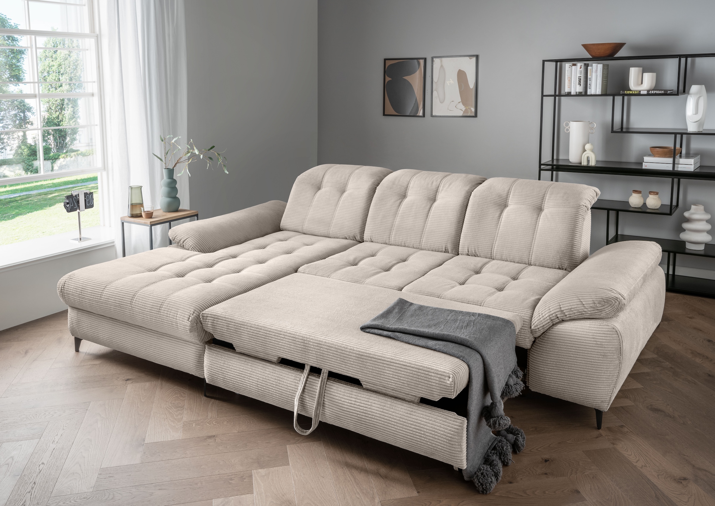 Home affaire Ecksofa »Lazio modern und bequem, schmale Armlehnen, tolle Detailverarbeitung« zwei verschiedene Fußfarben wählbar