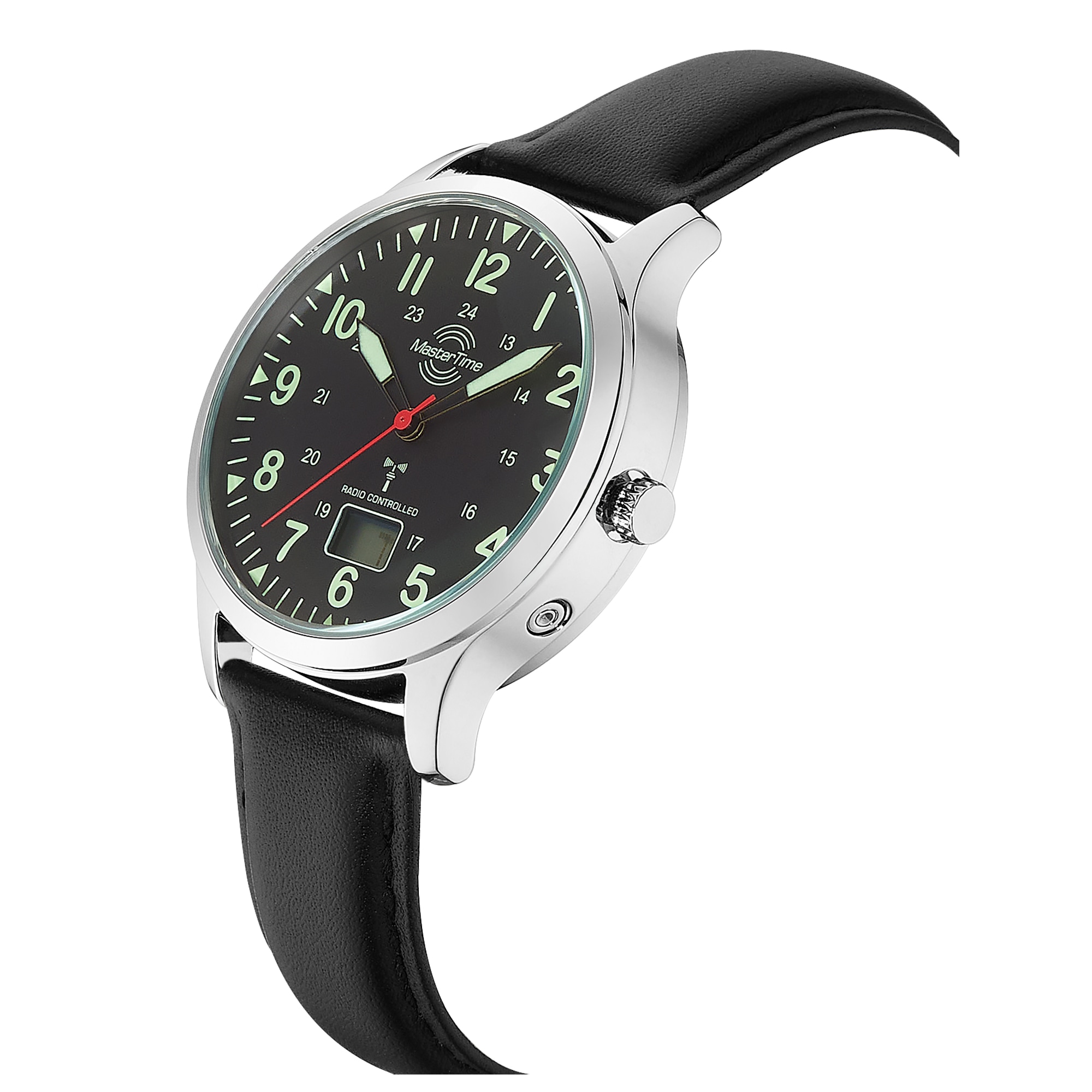 MASTER TIME Funkuhr »Aviation«, Quarzuhr, Armbanduhr, Herrenuhr, Lederarmband, analog, digital