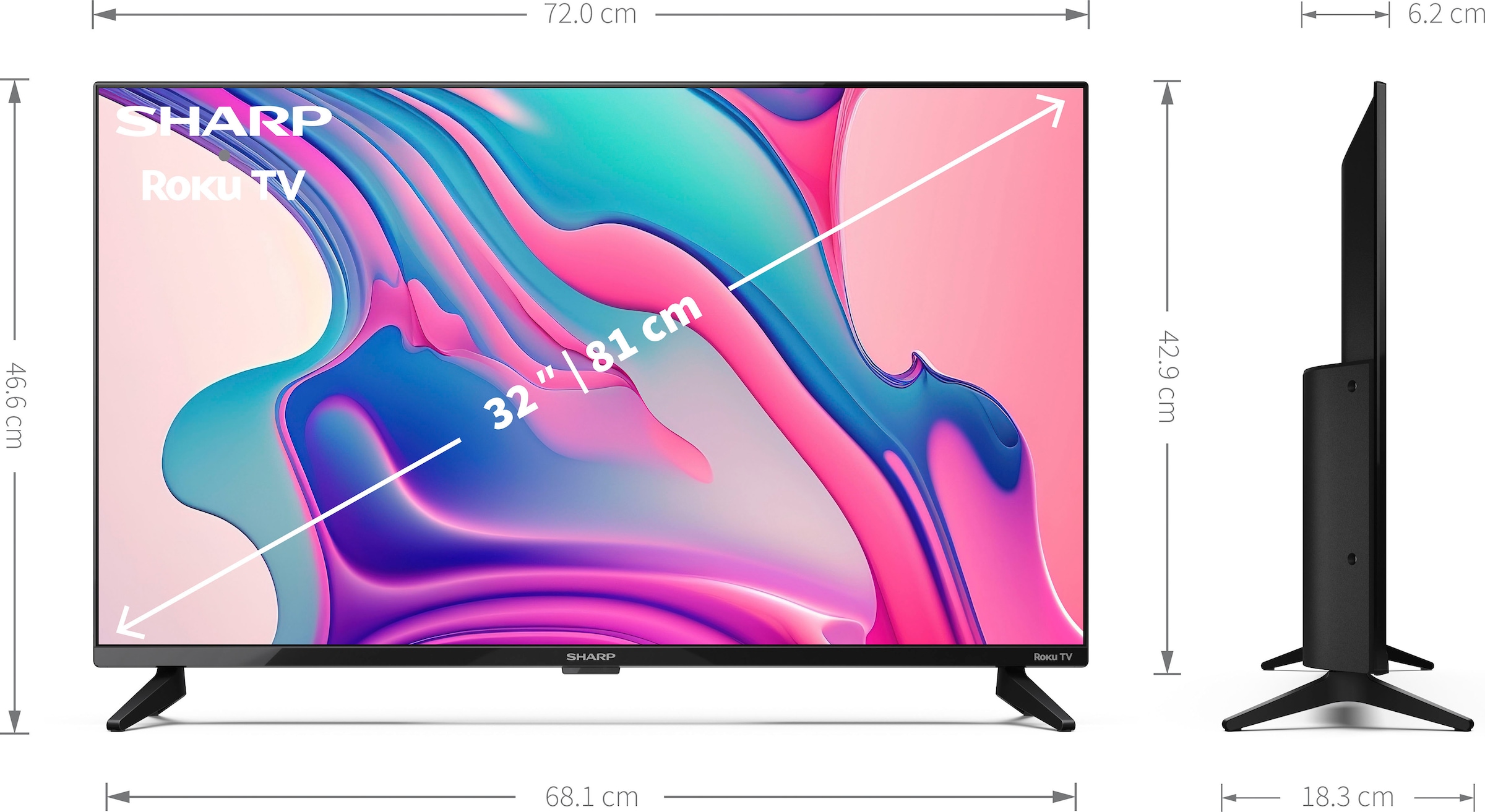 Sharp LED-Fernseher »1T-C32FDx«, 81 cm/32 Zoll, HD-ready, Smart-TV, Roku TV nur in Deutschland verfügbar, Rahmenlos, HDR10, Dolby Digital