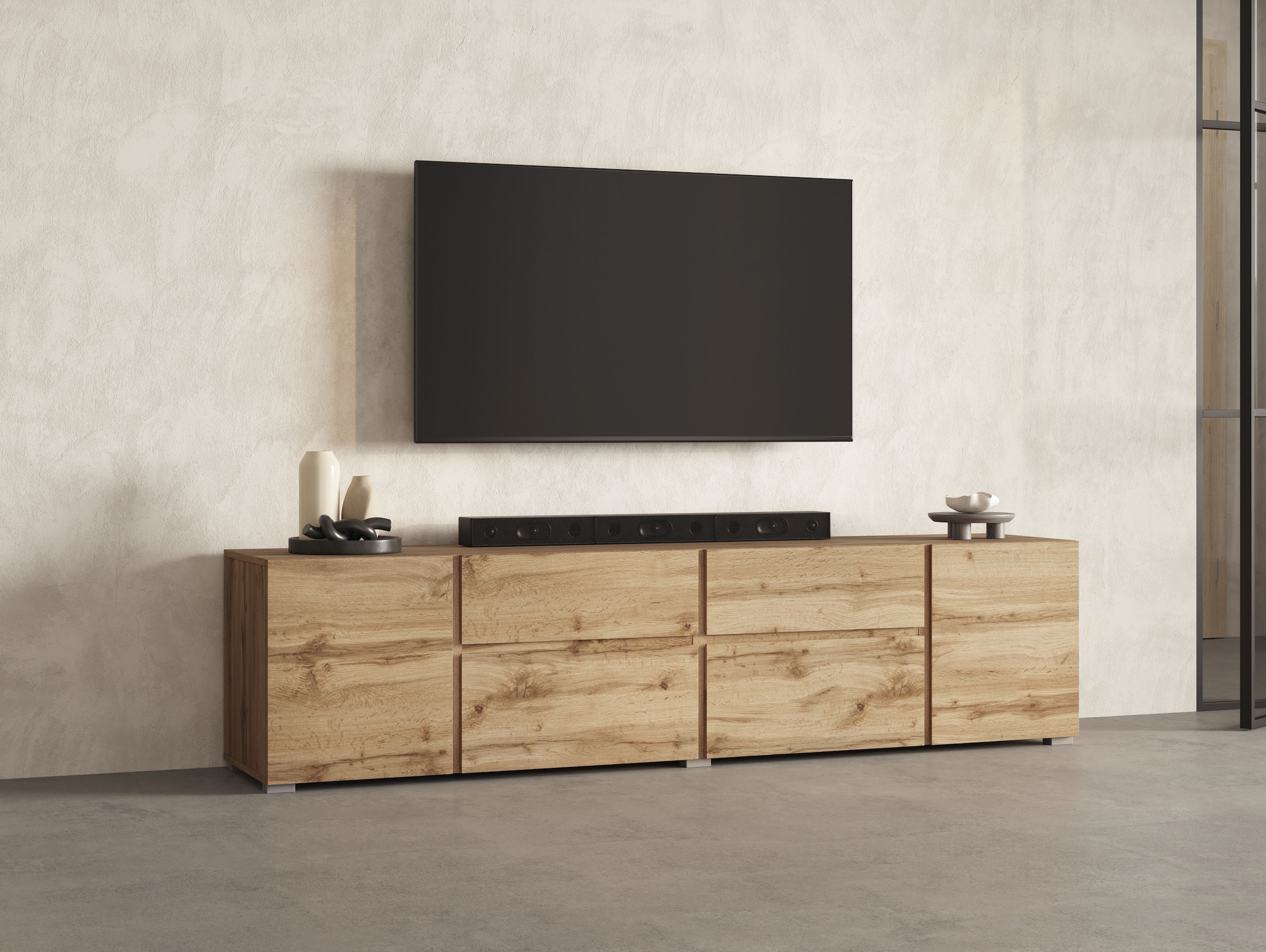 OTTO home Lowboard "Asymetric,Breite 195cm, grifflose Lowboard 2Klappen/2Sc günstig online kaufen