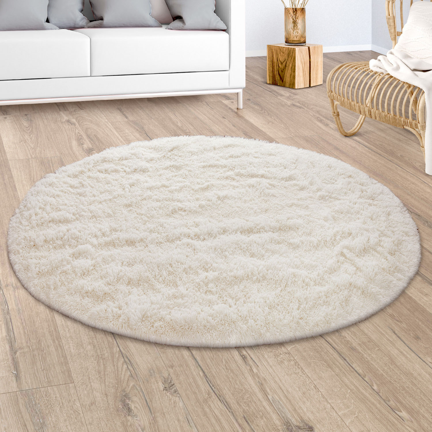 Paco Home Hochflor-Teppich "Silky 591" rund 37 mm Höhe Uni-Farben, besonders weich und kuschelig, Wohnzimmer