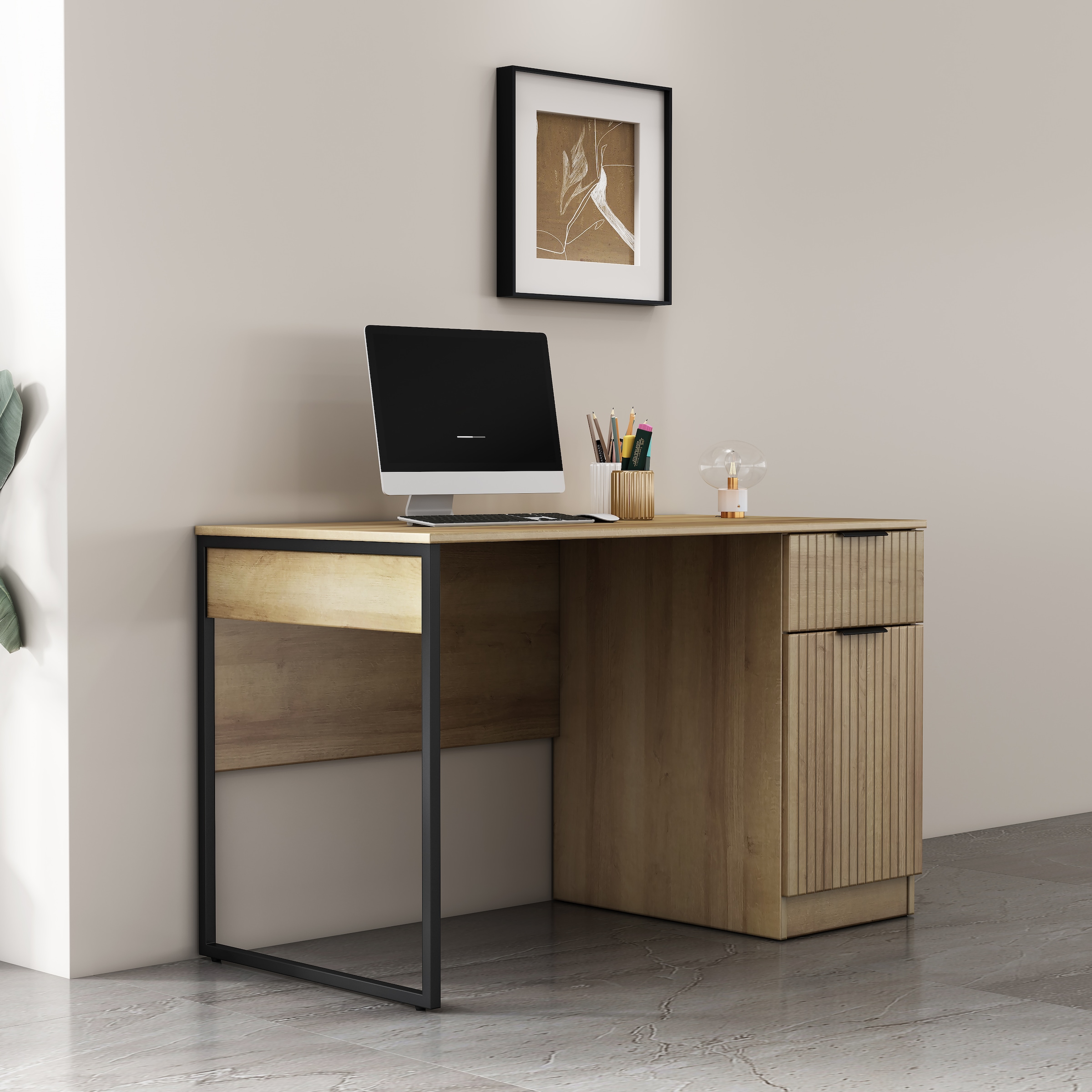 OTTO home Schreibtisch »Aspea« Set,  mit Schublade, ausreichend Stauraum, moderne Rillenoptik, B. 120 cm