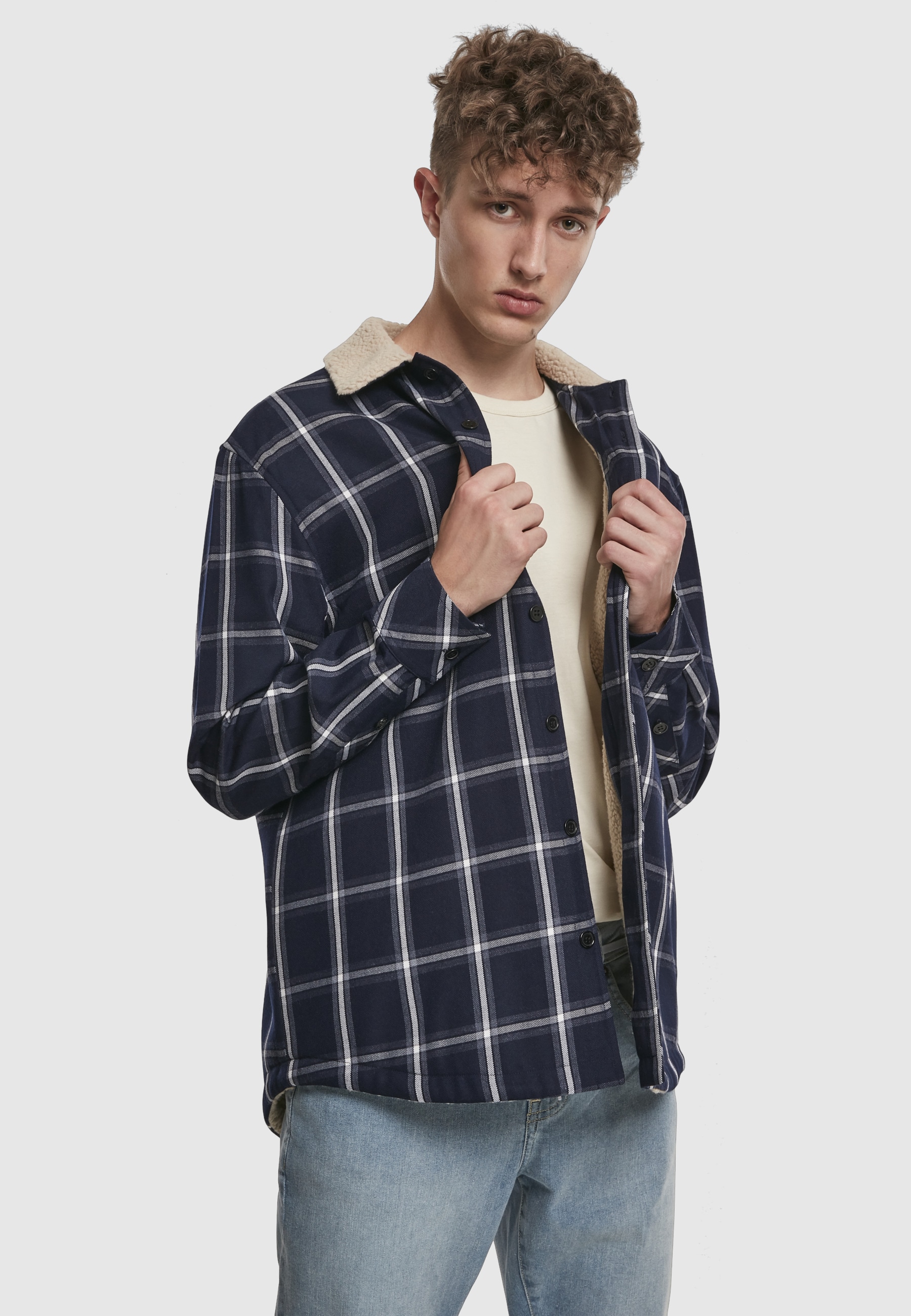 URBAN CLASSICS Kurzmantel »Urban Classics Herren Sherpa Lined Shirt Jacket«