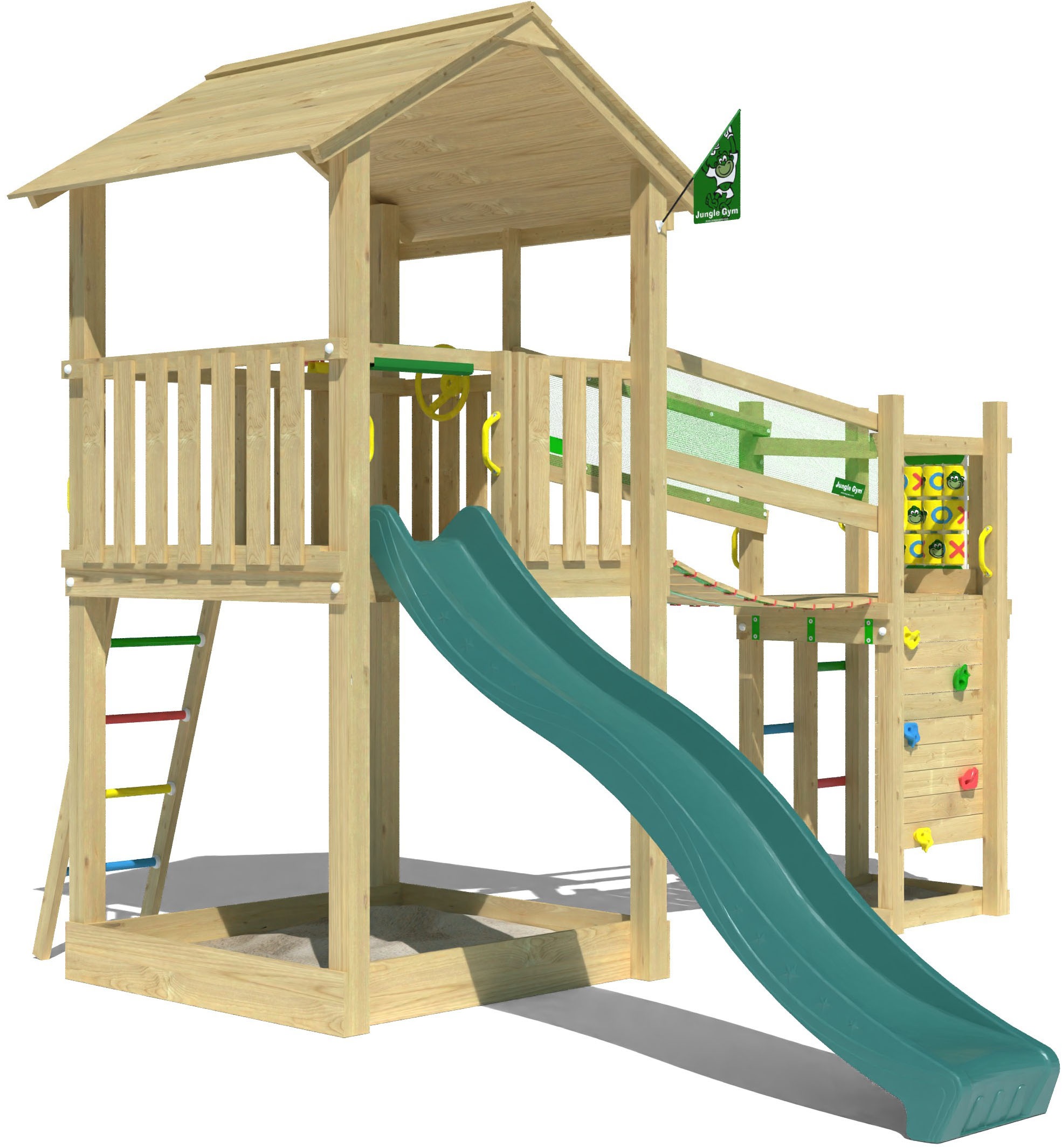 Jungle Gym Spielturm »Fortress«, (Set), Spielanlage mit 2 Türmen, Brücke und Rutsche mit Wasseranschluss