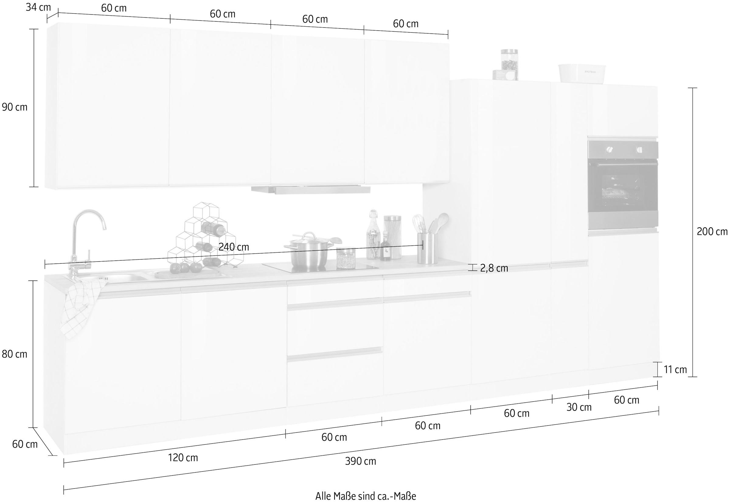 KOCHSTATION Küchenzeile »KS-Ohio«, mit E-Geräten, Breite 390 cm