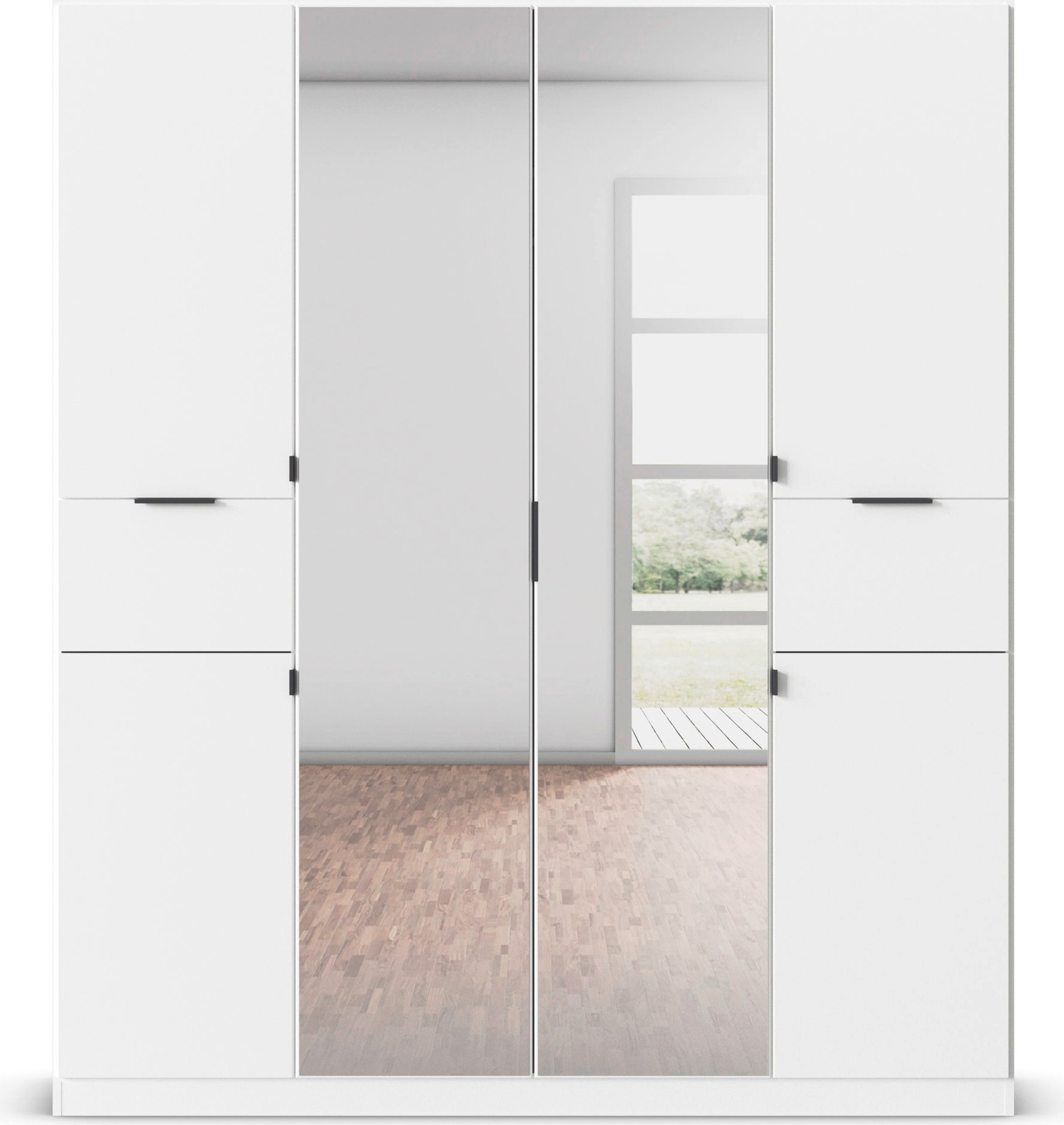 rauch Drehtürenschrank »Kleiderschrank Schrank Garderobe Wäscheschrank TICAO« Schubladen in der Höhe variabel positionierbar,  mit 2 geräumigen Schubladen, viel Stauraum MADE IN GERMANY