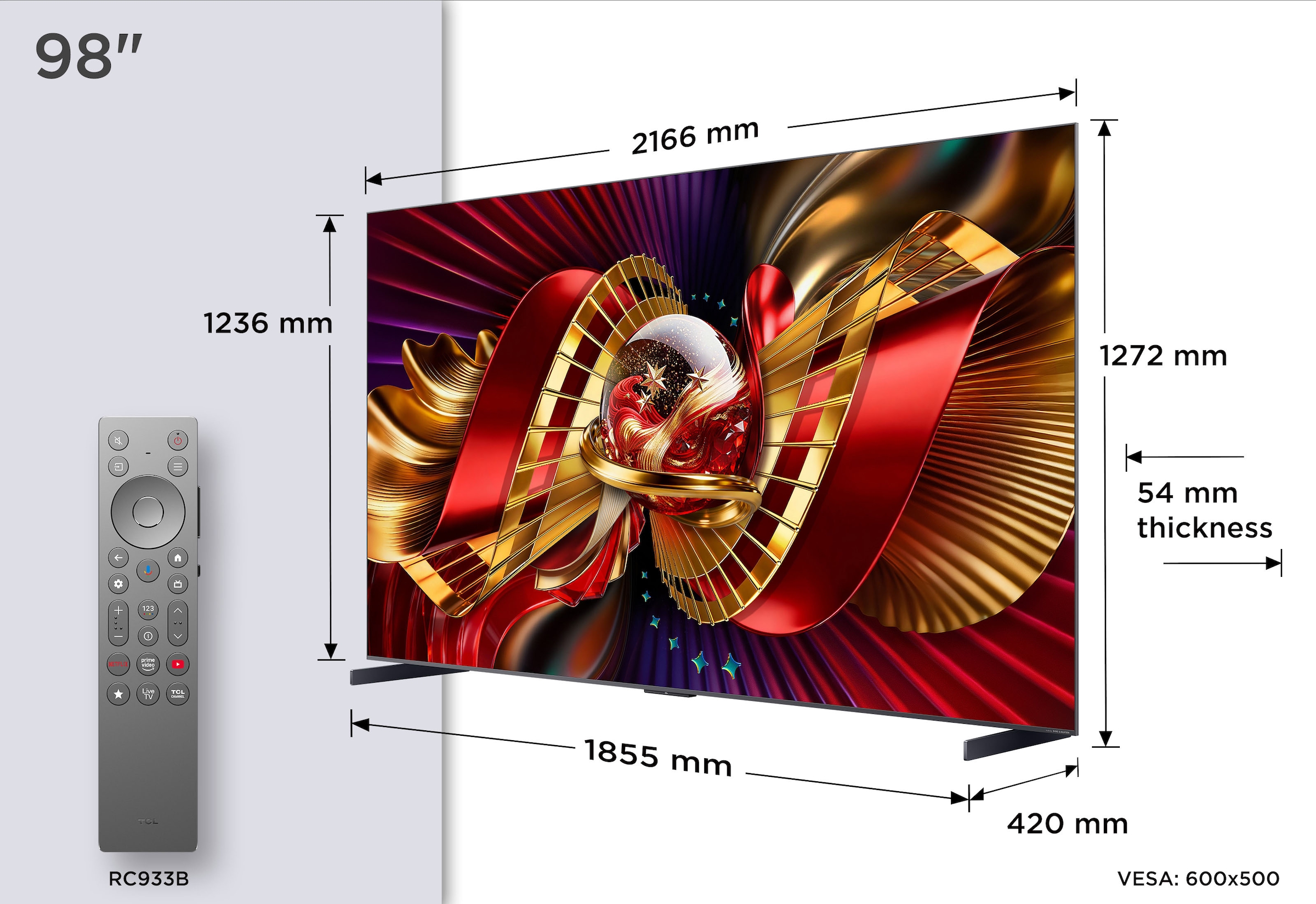 TCL Mini-LED-Fernseher »98C8LX1« 248 cm/98 ″ SQD-Mini LED, HDR 6000 Nits, 100%BT.2020, 144Hz, AiPQ Pro,Dolby Vision