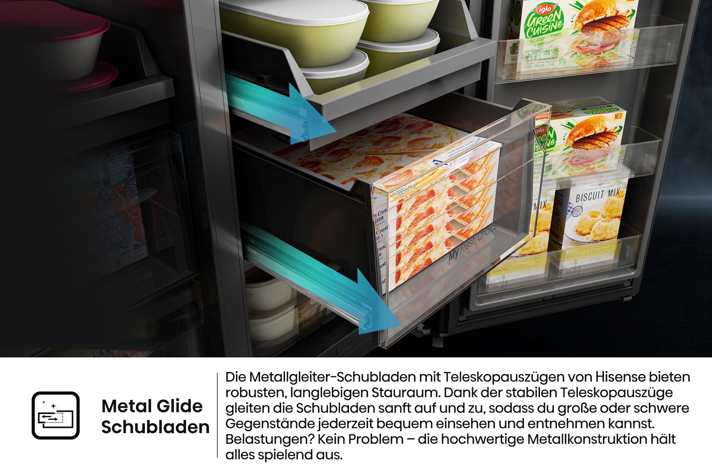 Hisense Multi Door »RQ600P7SKE« 179 cm hoch 91,4 cm breit PureViewDoor - immer sehen was im Kühlschrank ist