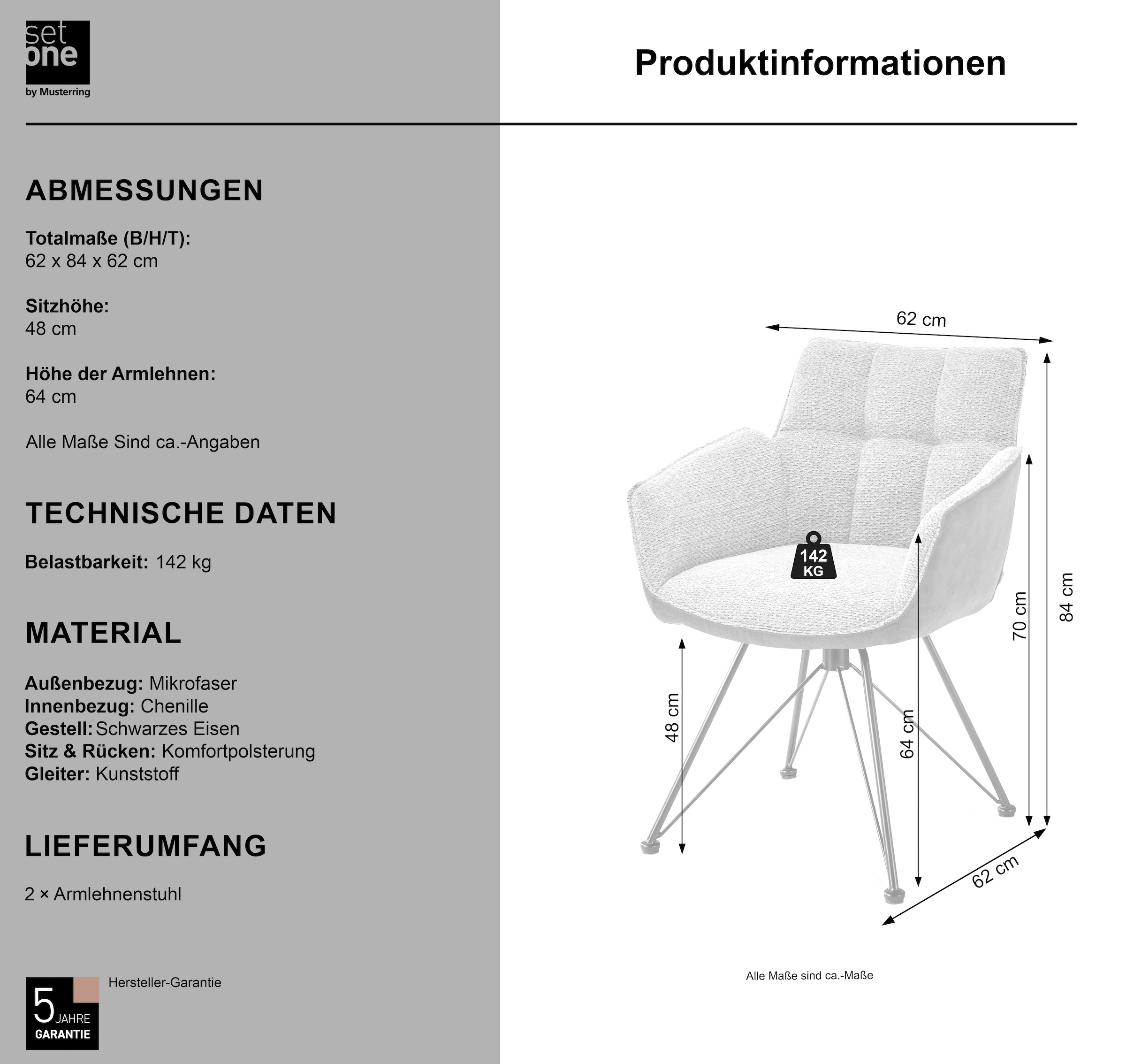 set one by Musterring Esszimmerstuhl »Frisco-B«, (Set), 2 St., Microfaser-Chenille, Bezug innen Chenille und außen Microfaser, Design-Gestell schwarz