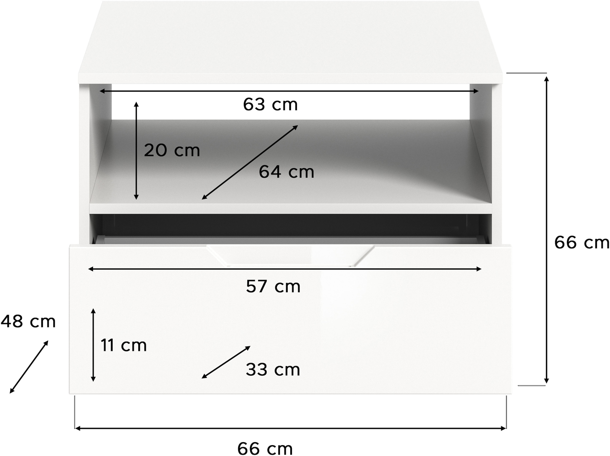 INOSIGN Couchtisch »CAPRI, Höhe 66cm, 1 Schubkasten, 1 offenes Ablagefach«, Wohnzimmertisch, Beistelltisch, Ablagetisch, Nachtkonsole