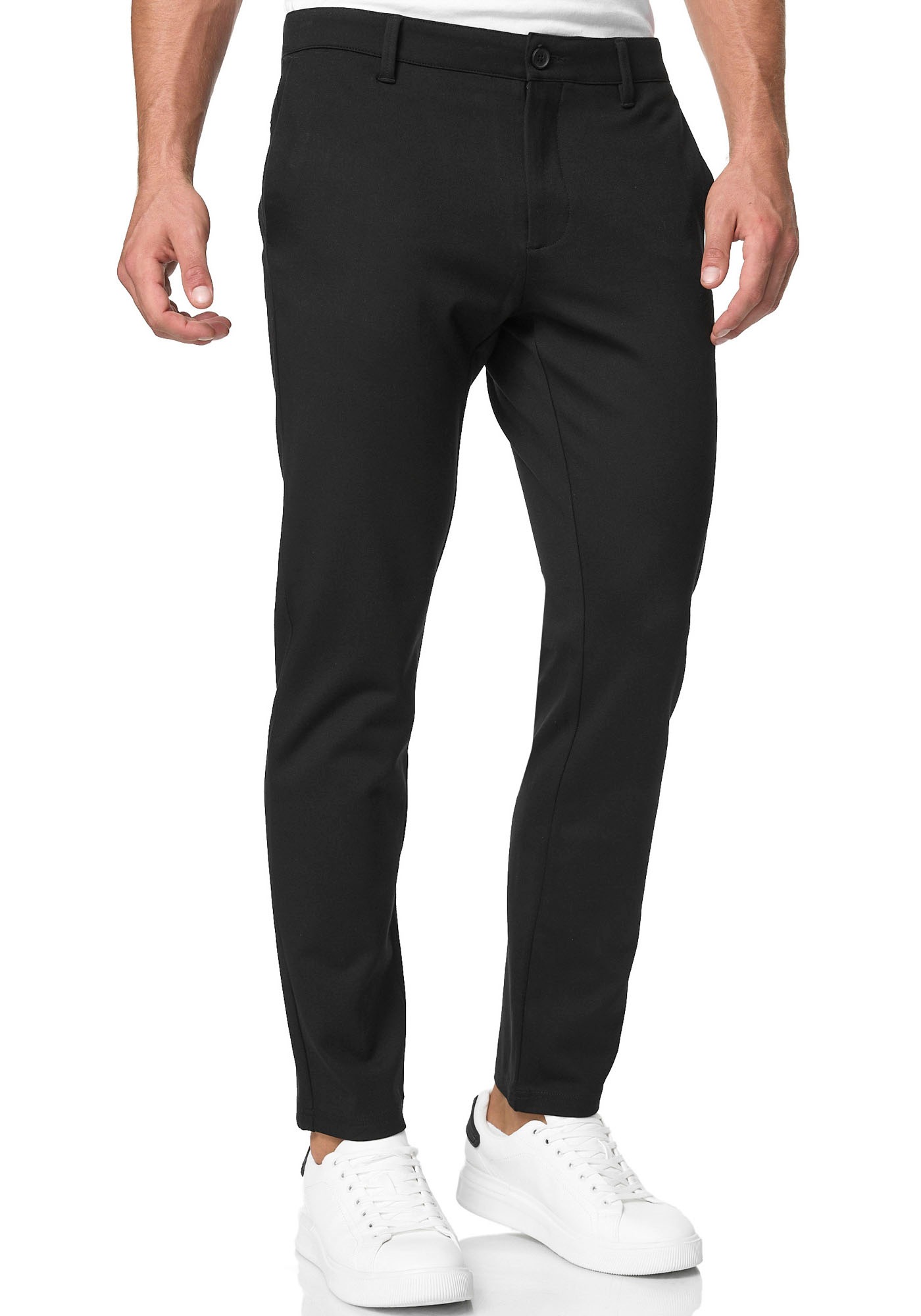 Anzughose INDICODE "INRoedekro", Herren, Gr. 28, Länge 32, schwarz, Web, Obermaterial: 65% Polyester, 35% Baumwolle, unifarben, slim fit knöchellang, Hosen Anzughose, gepflegter Look mit gerade geschnittener Beinform 3