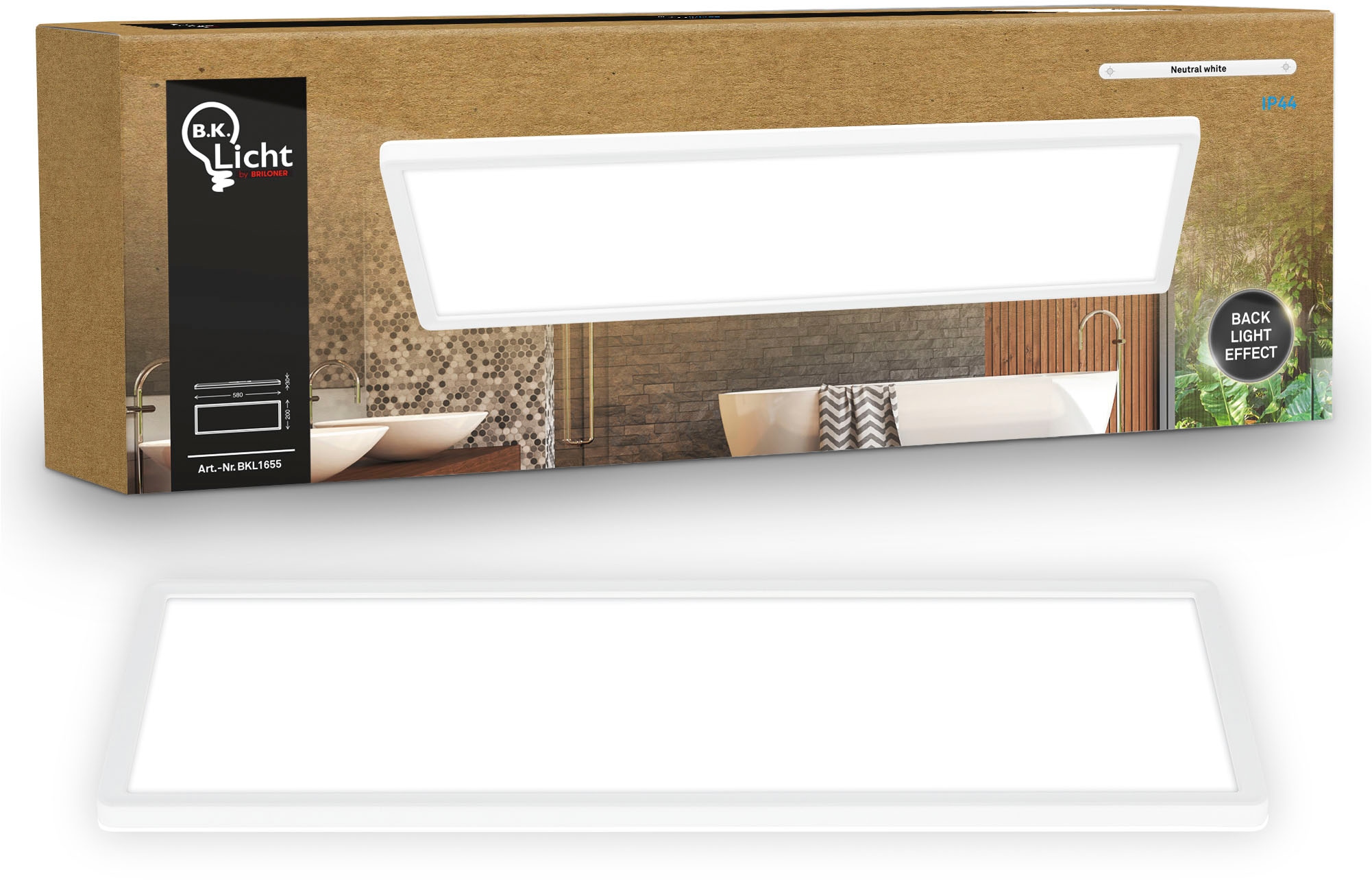 B.K.Licht LED Panel »SHALLOW« LED-Board 1 Stk. Neutralweiß 58x20x3 cm, Badlampe, Badezimmer, Küche, Wohnzimmer