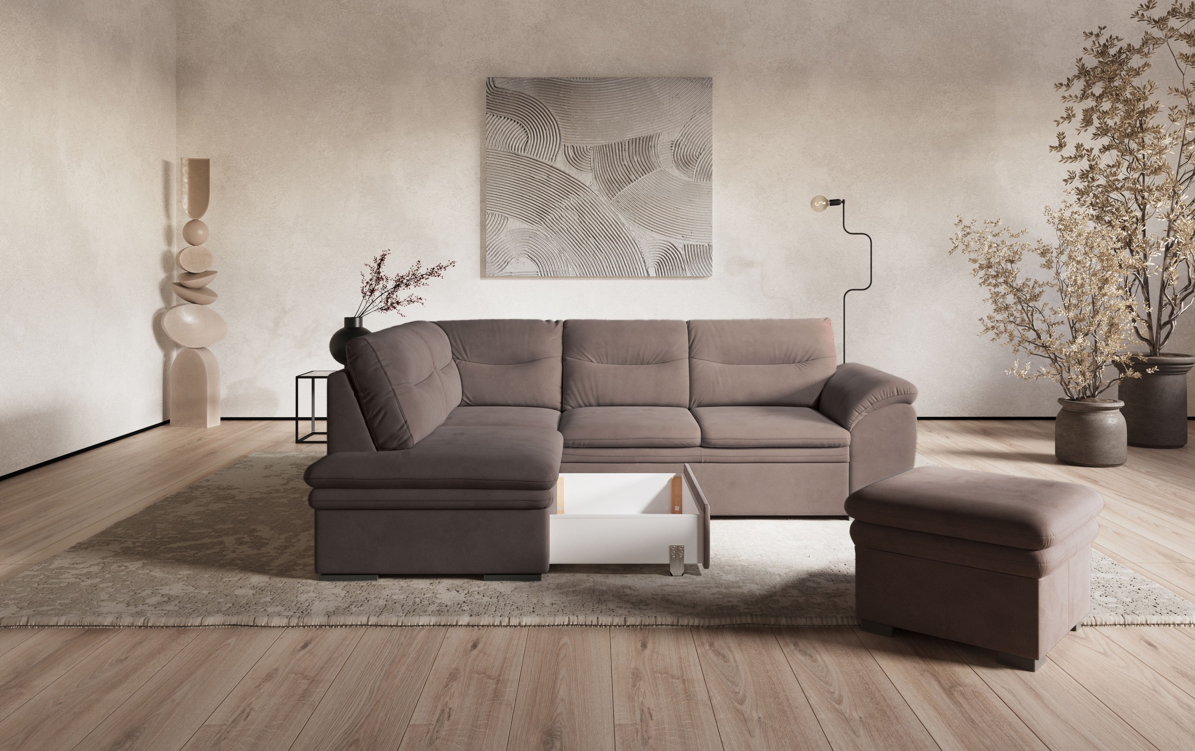 COTTA Ecksofa »Leandra L-Form«, wahlweise mit Bettfunktion & Bettkasten