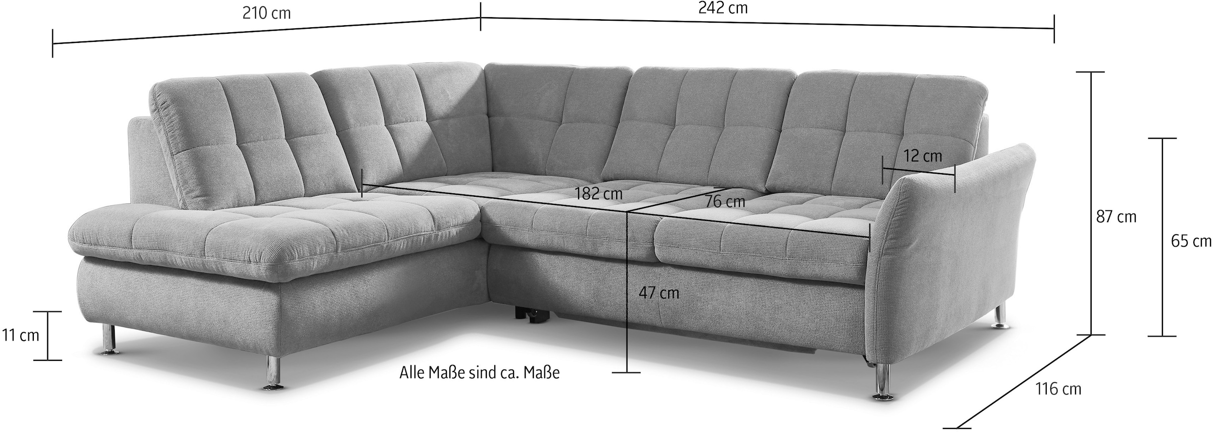 Die PlanBar Ecksofa »MP-IN20016 L-Form mit Federkern-Polsterung«, wahlweise mit Kopfstützen und Bettfunktion, mit Federkern-Polsterung