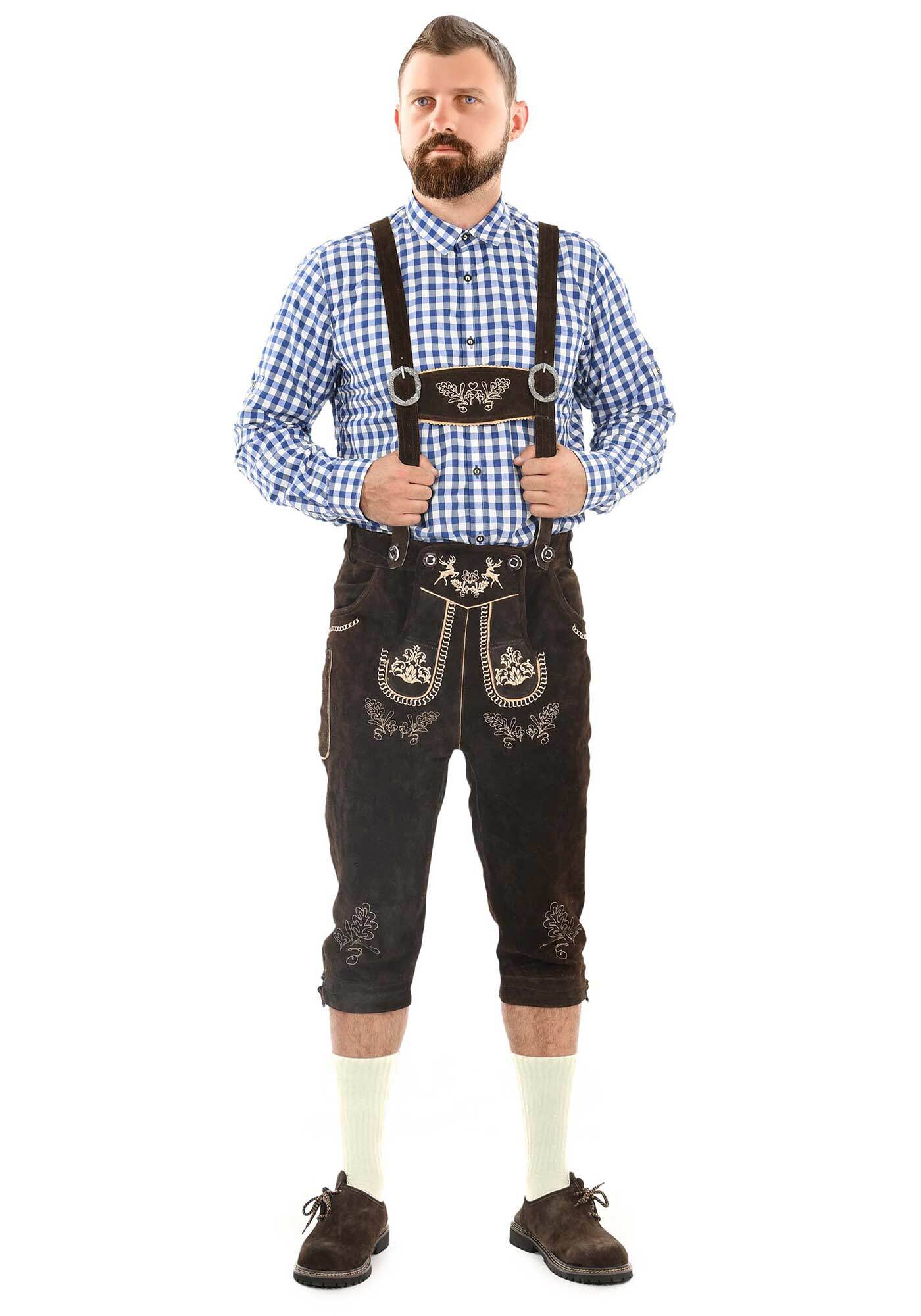 Alessandro Salvarini "ASGustl" Lederhose in Trachtenstil mit Stickerei und Trägern aus Echtleder