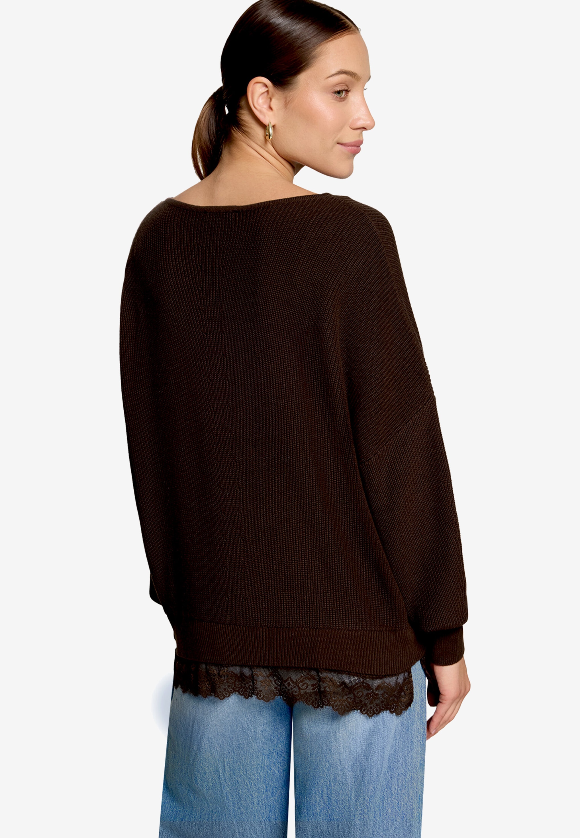 Zero Strickpullover U-Boot-Ausschnitt / Häkelkante am Saum
