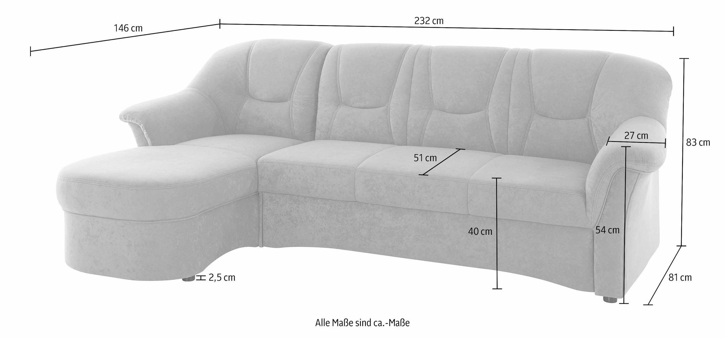 DOMO collection Ecksofa »Sarafina zeitlos und komfortabel, optional mit Federkern, L-Form«, wahlweise mit Bettfunktion