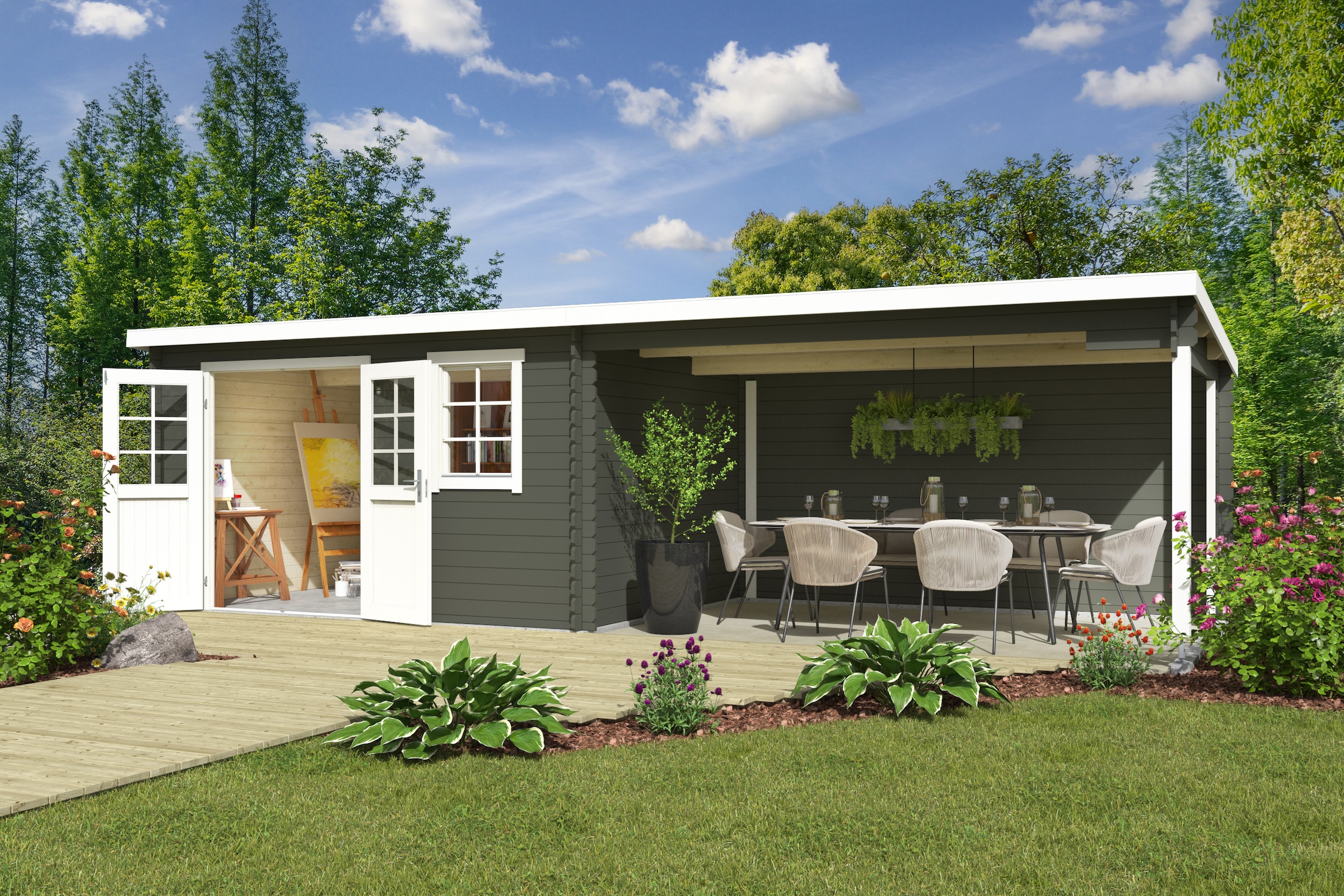 Nordic Holz Gartenhaus "Reno", (Unterstand inkl. Rückwand) günstig online kaufen