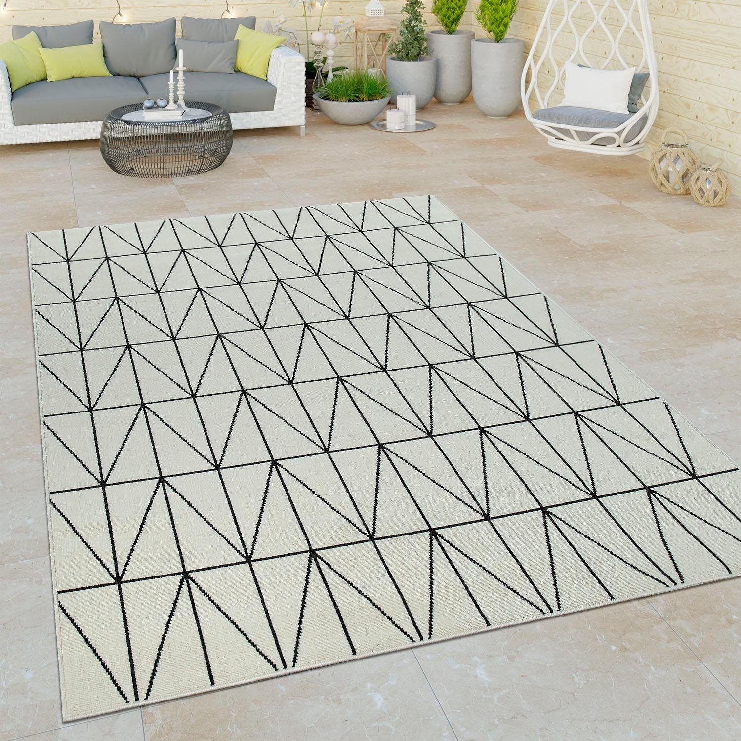 Teppich PACO HOME "Brugge 224", weiß, B:160cm H:4mm L:230cm, Polypropylen, Teppiche, Teppich, Flachgewebe, modernes gemetrisches Muster, In- und Outdoor geeignet 3
