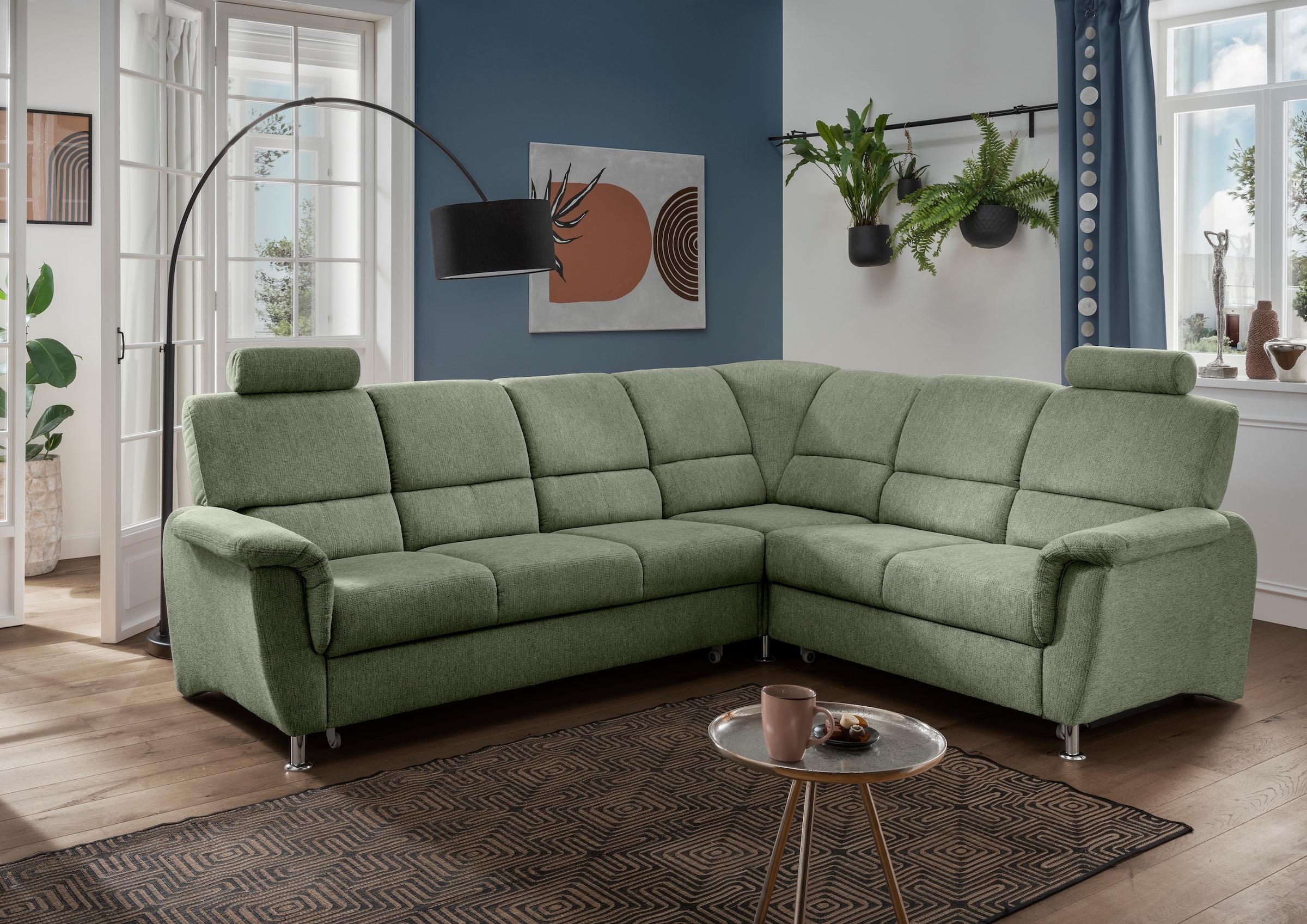 Home affaire Ecksofa »Pisa L-Form, mit Schlaffunktion, Stauraum, 2x höhenverstellbare«, Kopfstützen und Relaxfunktion im Eckelement