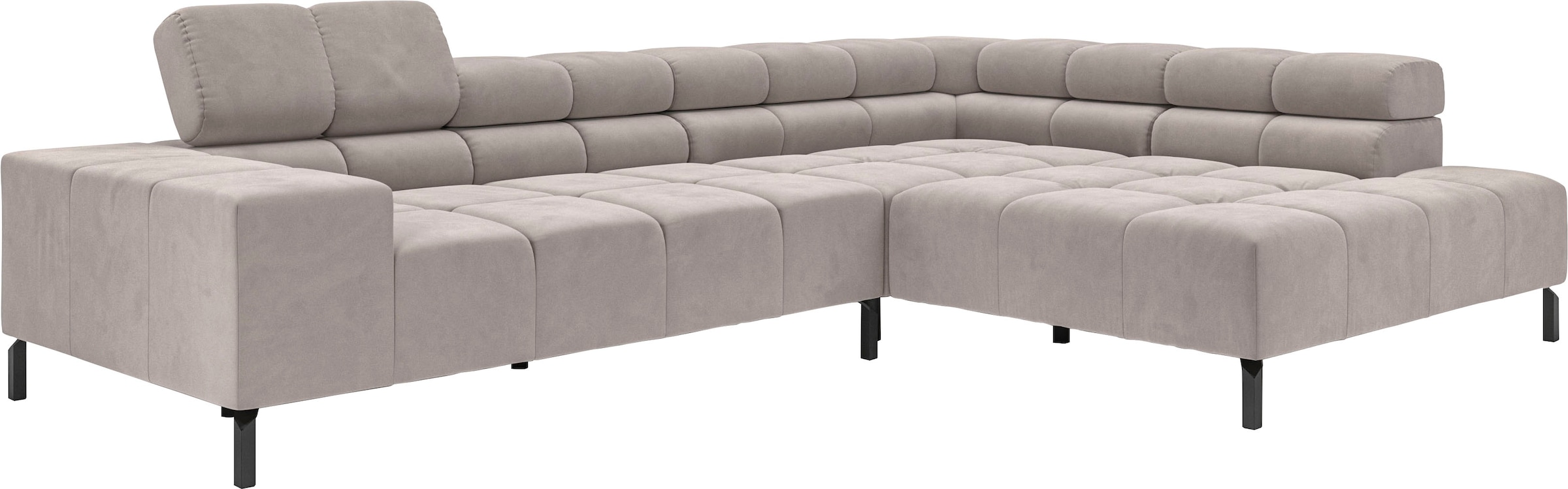 INOSIGN Ecksofa »Ancona New, wahlweise motorische Sitztiefenverstellung, auch in Cord«, feine Steppung, mit Kopfteilverstellung, 3 Zierkissen, L-Form