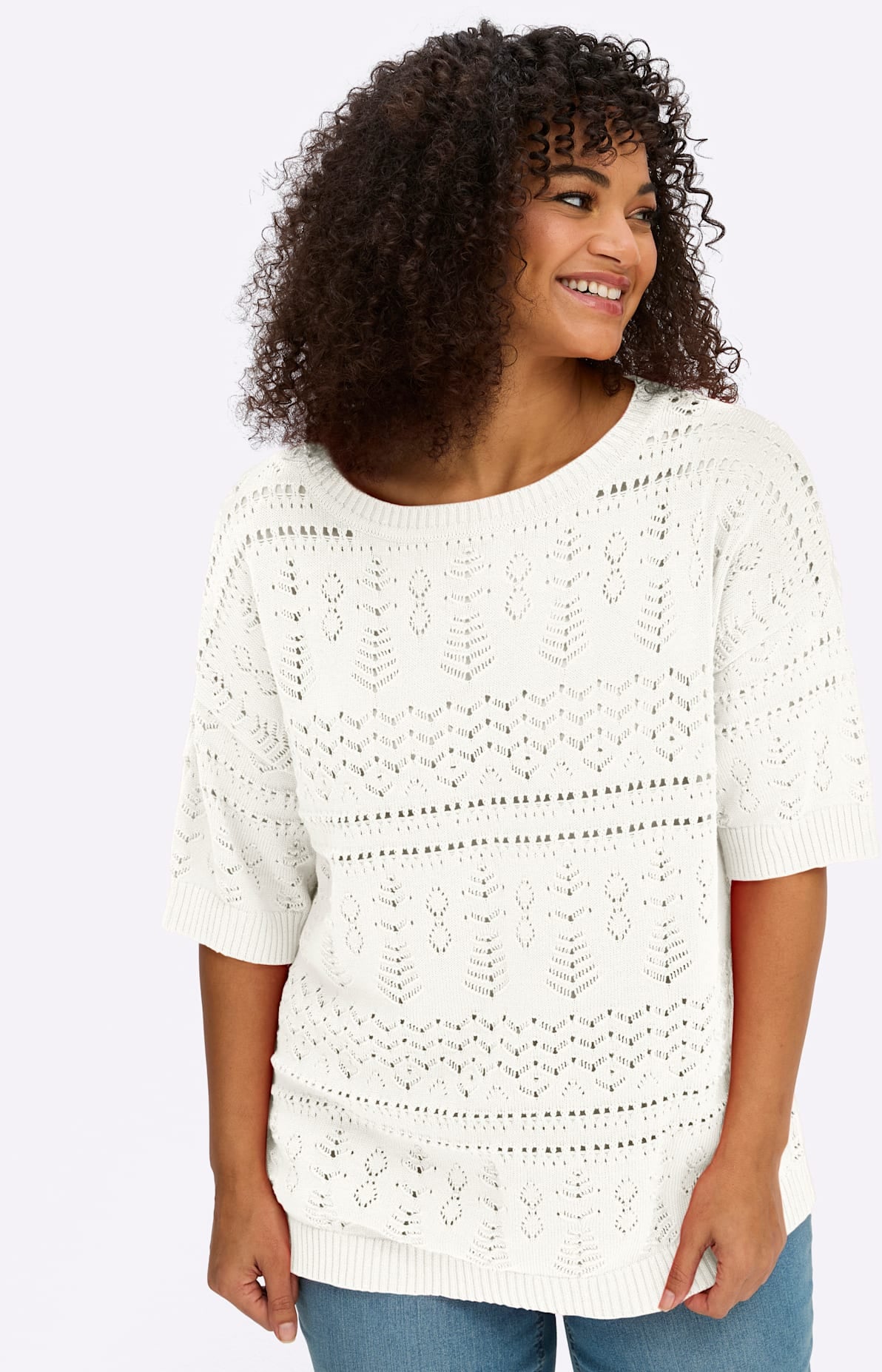Sheego Ajourpullover "Kurzarm-Pullover"