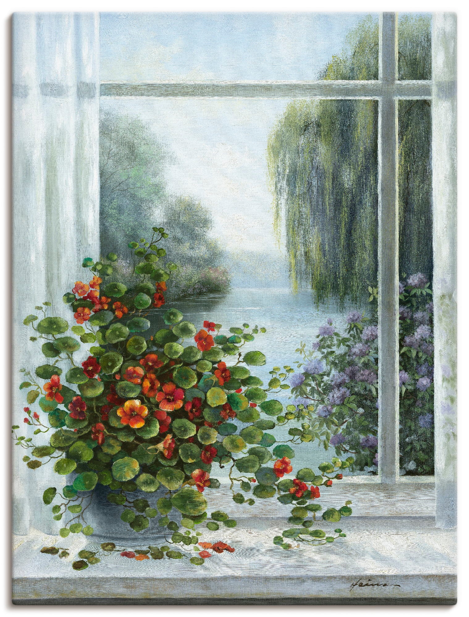 Artland Leinwandbild "Kapuzinerkresse am Fenster" Arrangements 1 Stk. tlg. günstig online kaufen