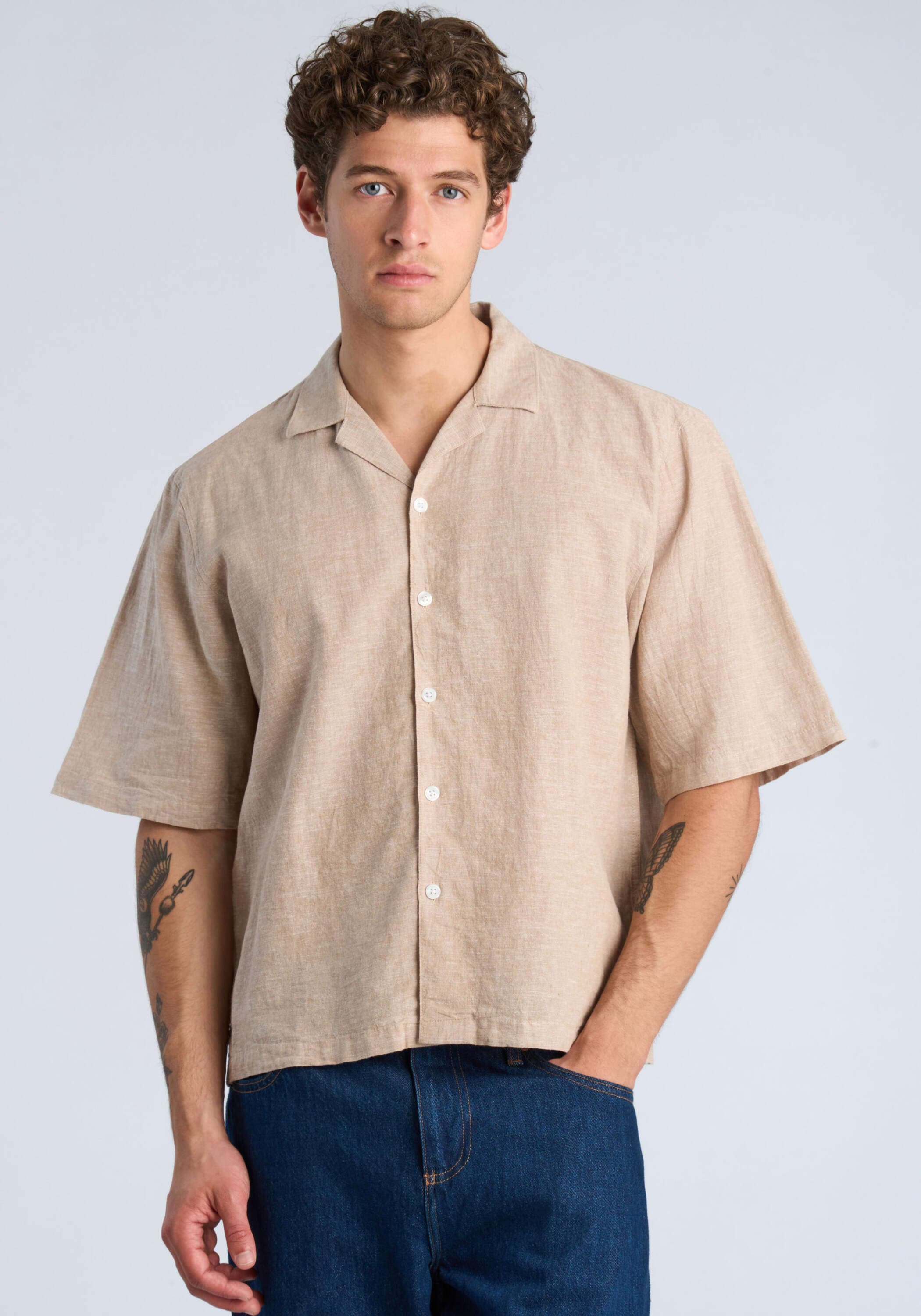 LINDBERGH Leinenhemd "Leinenhemd (Kurzarm) Cropped, Regular Box Fit"