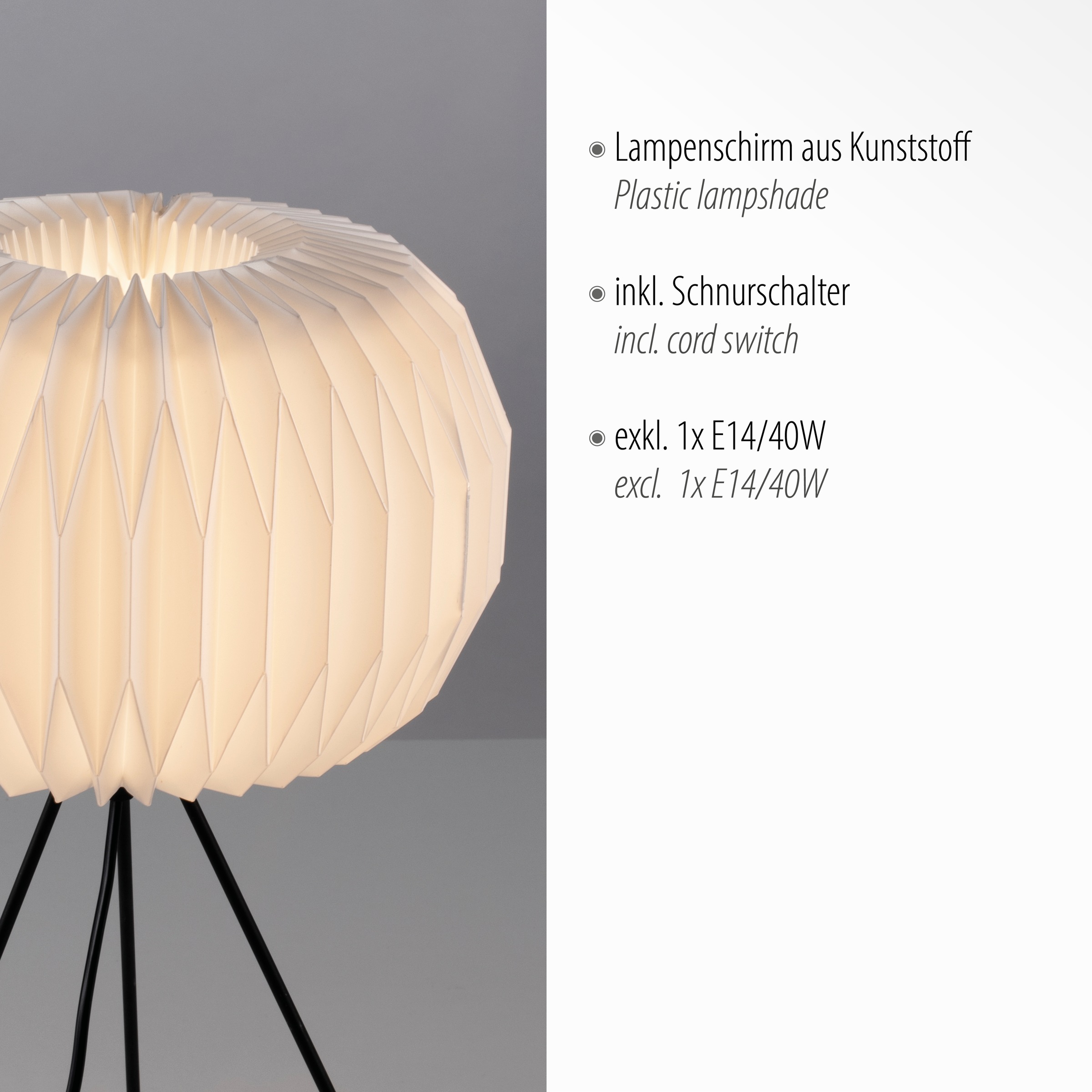 JUST LIGHT Tischleuchte »PAPEL«, 1 flammig, Leuchtmittel E14 | ohne Leuchtmittel, ExklusiveE14, Schalter, Schnurschalter