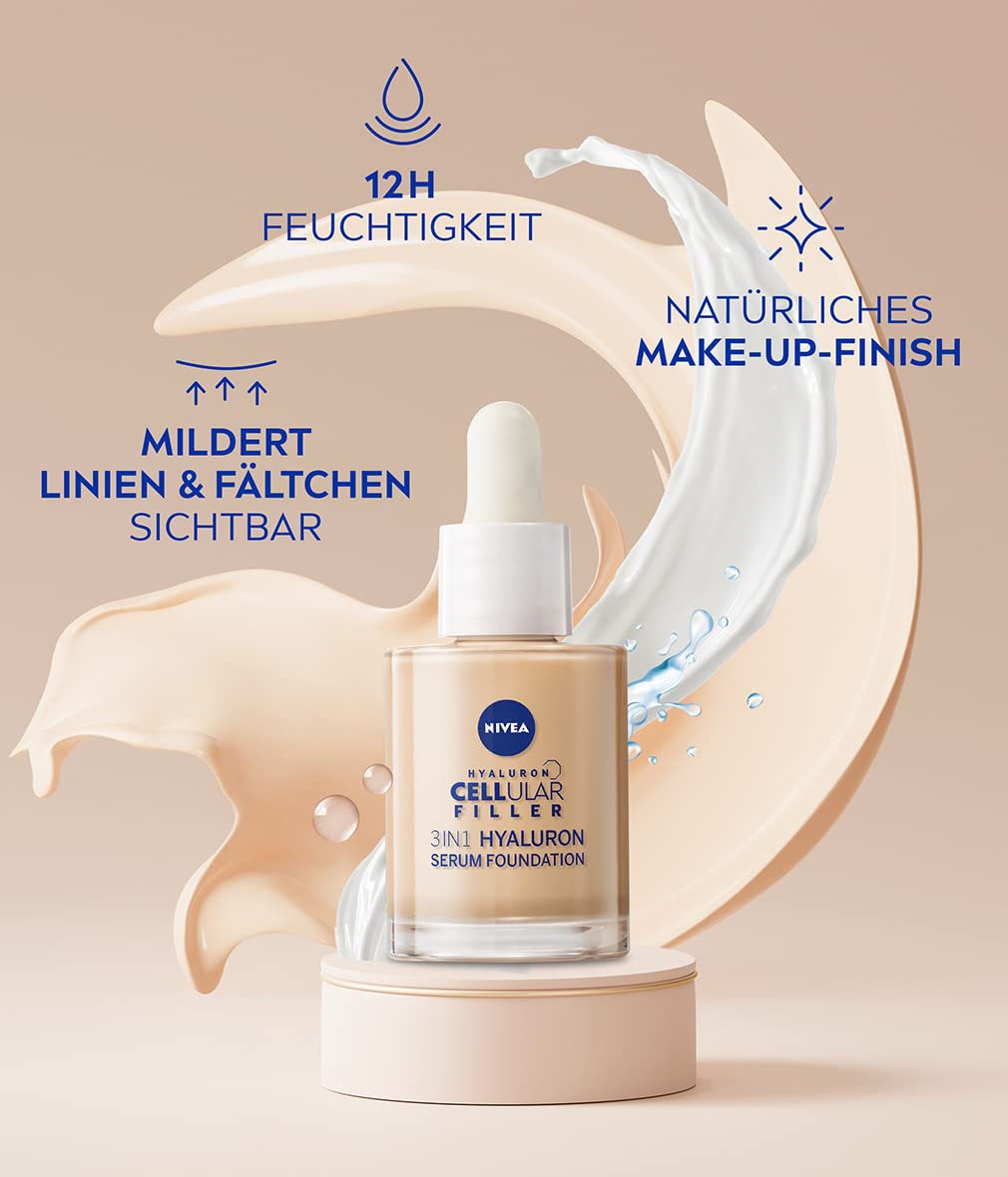 Nivea Foundation »CELLULAR 3IN1 HYALURON SERUM FOUNDATION« mit natürlicher Deckkraft, für kleine Unebenheiten und Rötungen