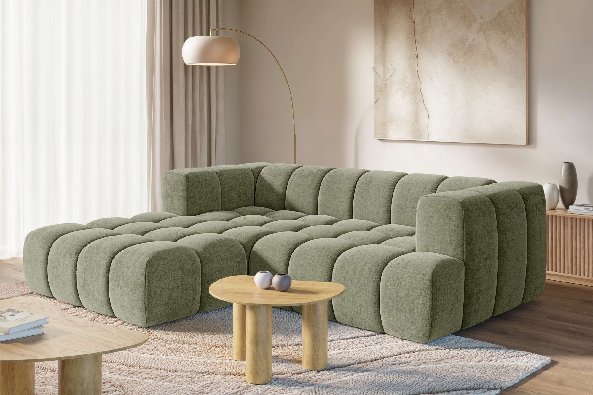homsy by Ana Johnson Ecksofa ""XL" BOUBELLE L-Form extra tief, Design: Bubble-Optik, Breite 247cm" hoher Sitzkomfort dank Wellenunterfederung, XL Sitztiefe 100 cm