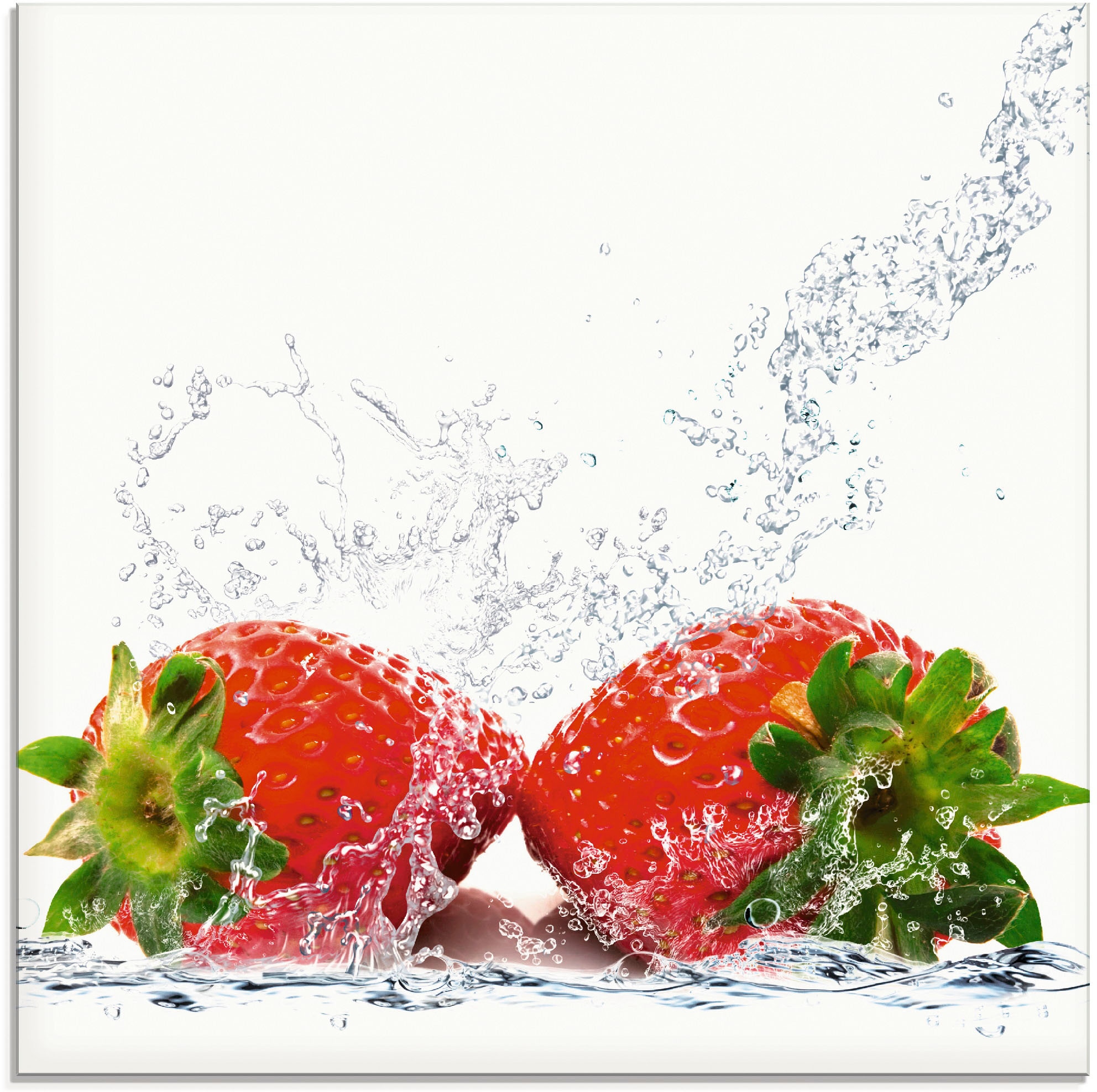 Glasbild »Erdbeeren mit Spritzwasser«, Lebensmittel, (1 St.), in verschiedenen Größen