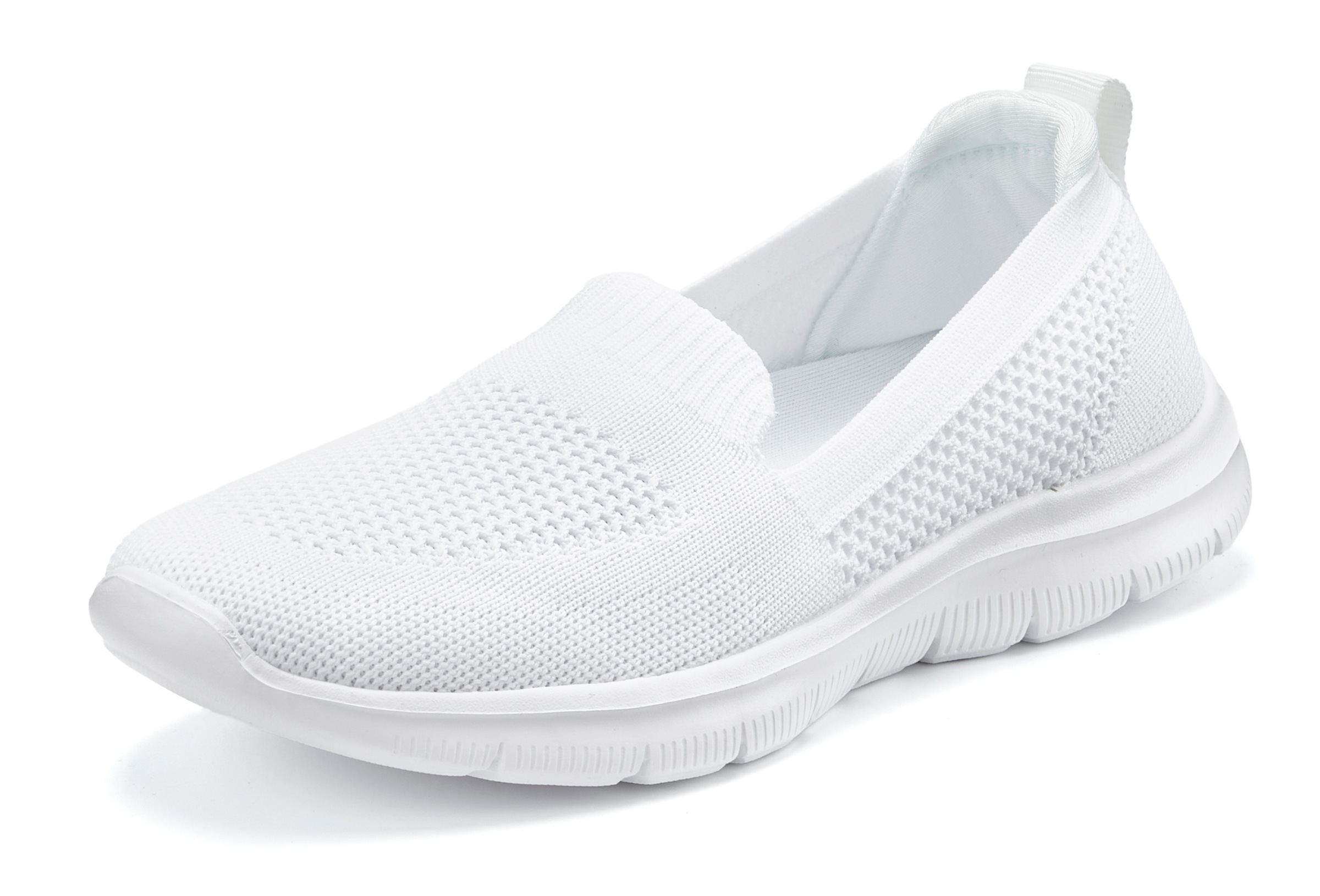 Slipper LASCANA "Halbschuh, Sneaker, Slip-On-Sneaker", Damen, Gr. 35, weiß, Obermaterial: 100% Textilmaterial. Decksohle: 100% Textilmaterial. Futter: 100% Textilmaterial. Laufsohle: 100% Synthetik, Strukturmuster, unifarben, Basic, Schuhe Slipper, aus be 2