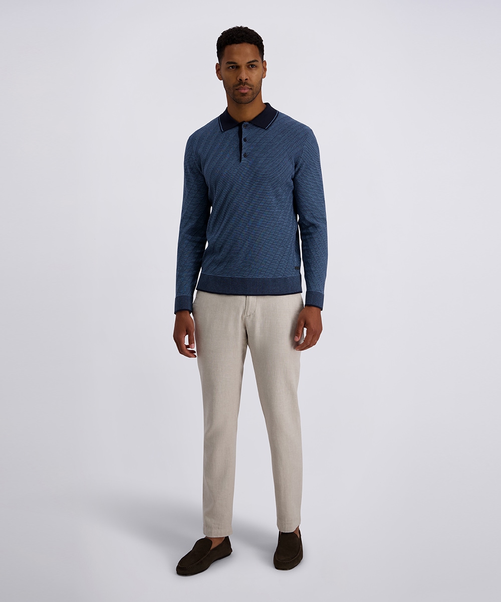 Pierre Cardin Langarm-Poloshirt Strick in Bicolour- Jaquard - Struktur