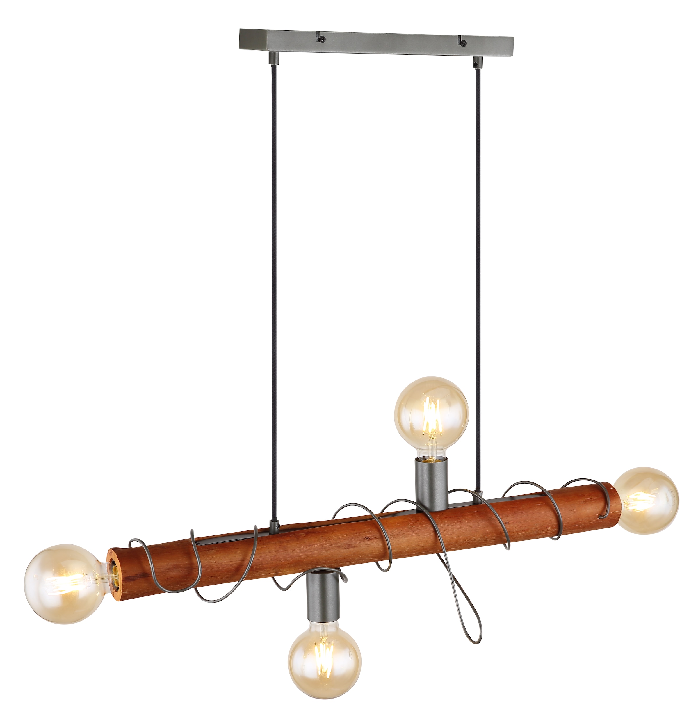 GLOBO LIGHTING Hängeleuchte »ALICE«, Leuchtmittel E27 | ohne Leuchtmittel, Hängelampe/Holz/Kabel um Holz gewickelt/grau