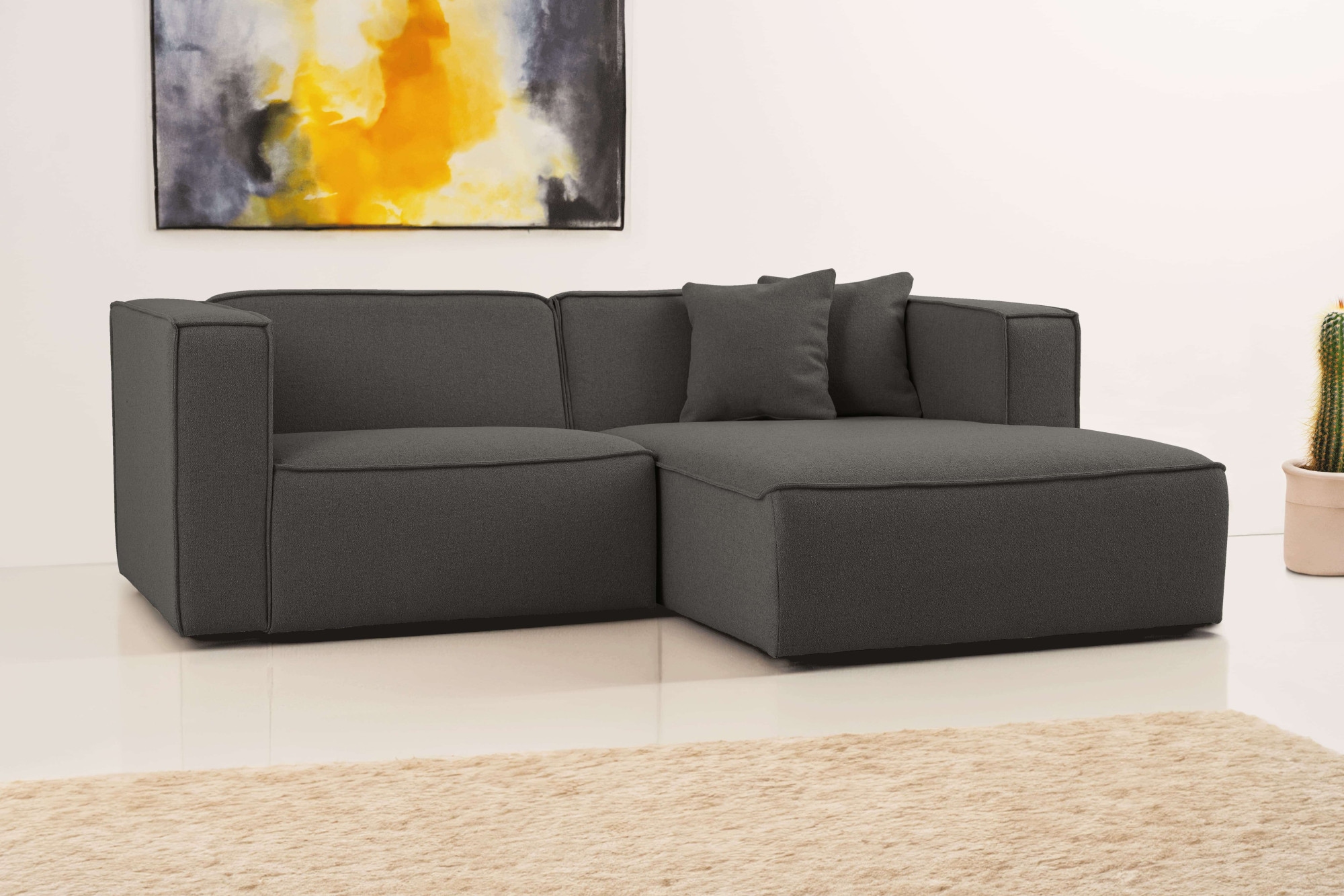 OTTO home Ecksofa »Tammie«, Breite 222 cm, Webstoff fein, bodentief, mit Wellenunterfederung