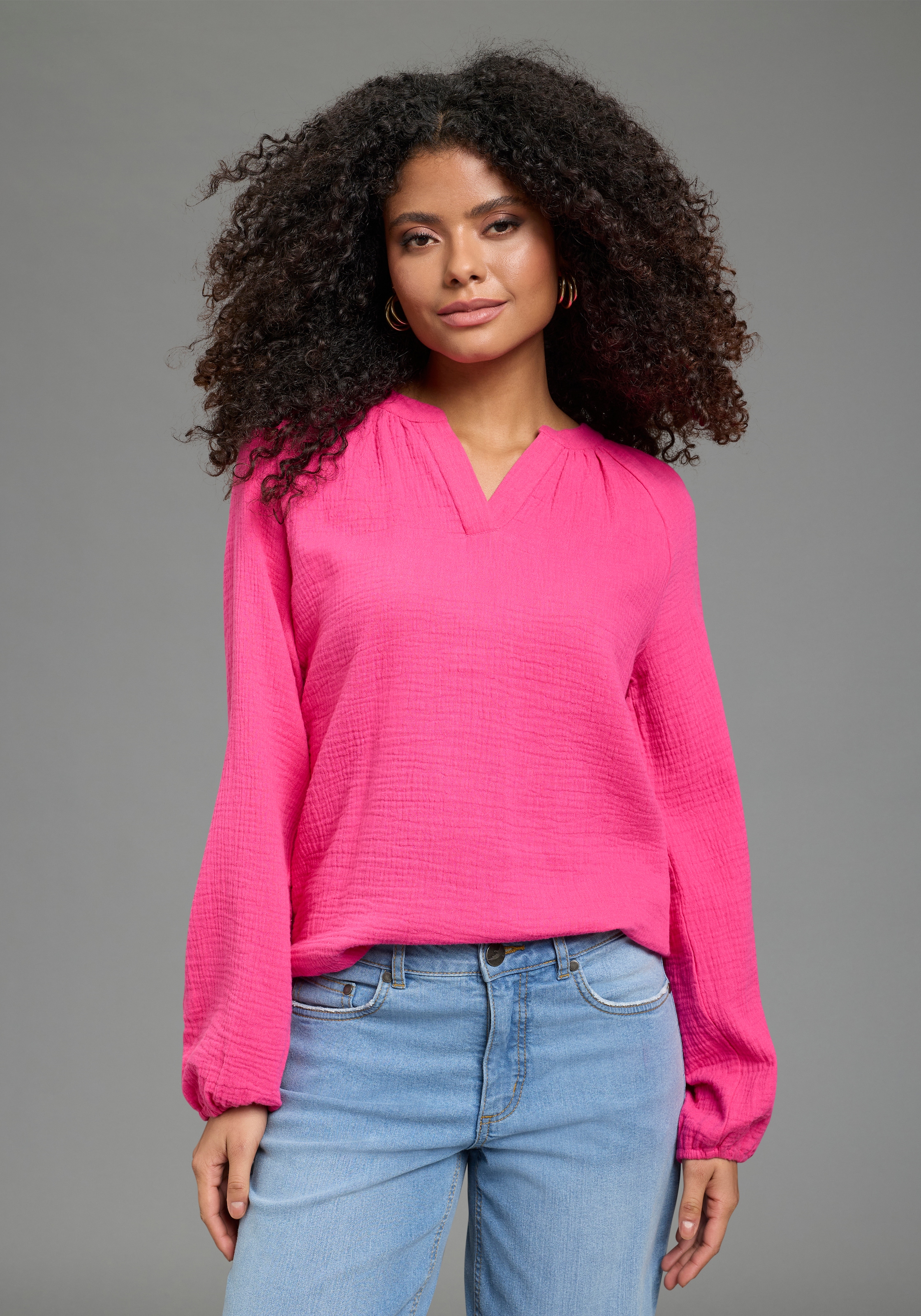 Laura Scott Schlupfbluse feminin geschnitten, aus Baumwolle, unifarben günstig online kaufen