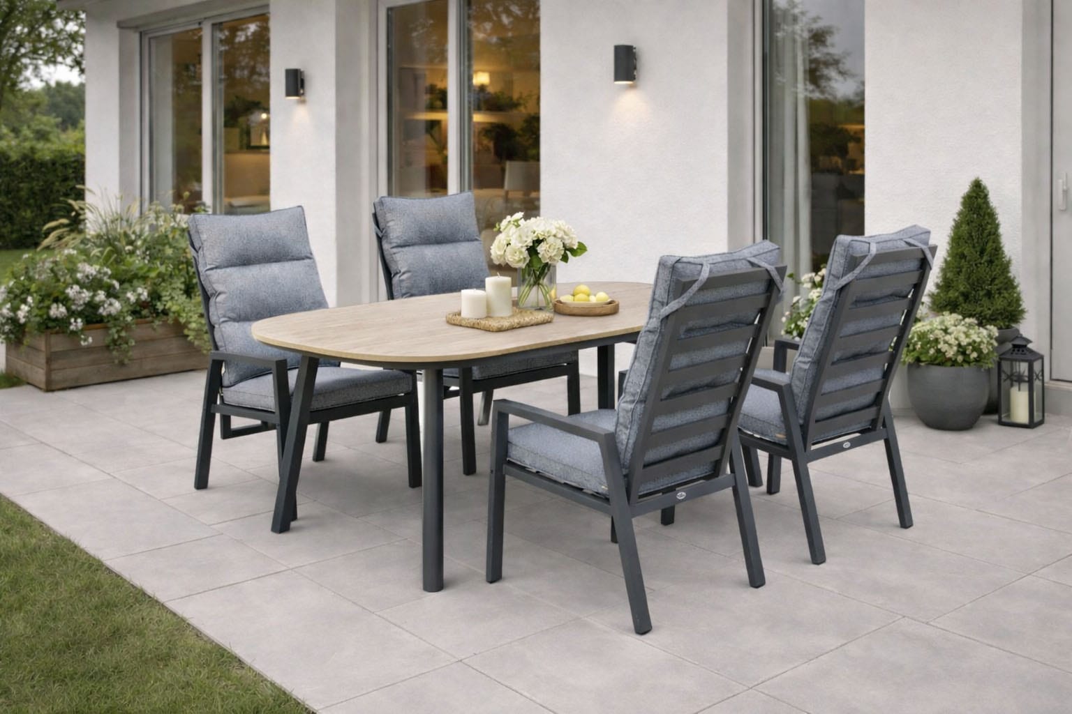 Destiny Garten-Essgruppe "GARDA SAN MARINO 4 HL + Tisch OV 180x90cm holzf./ anthrazit" Set, 5 tlg. Aluminium, Polywood
