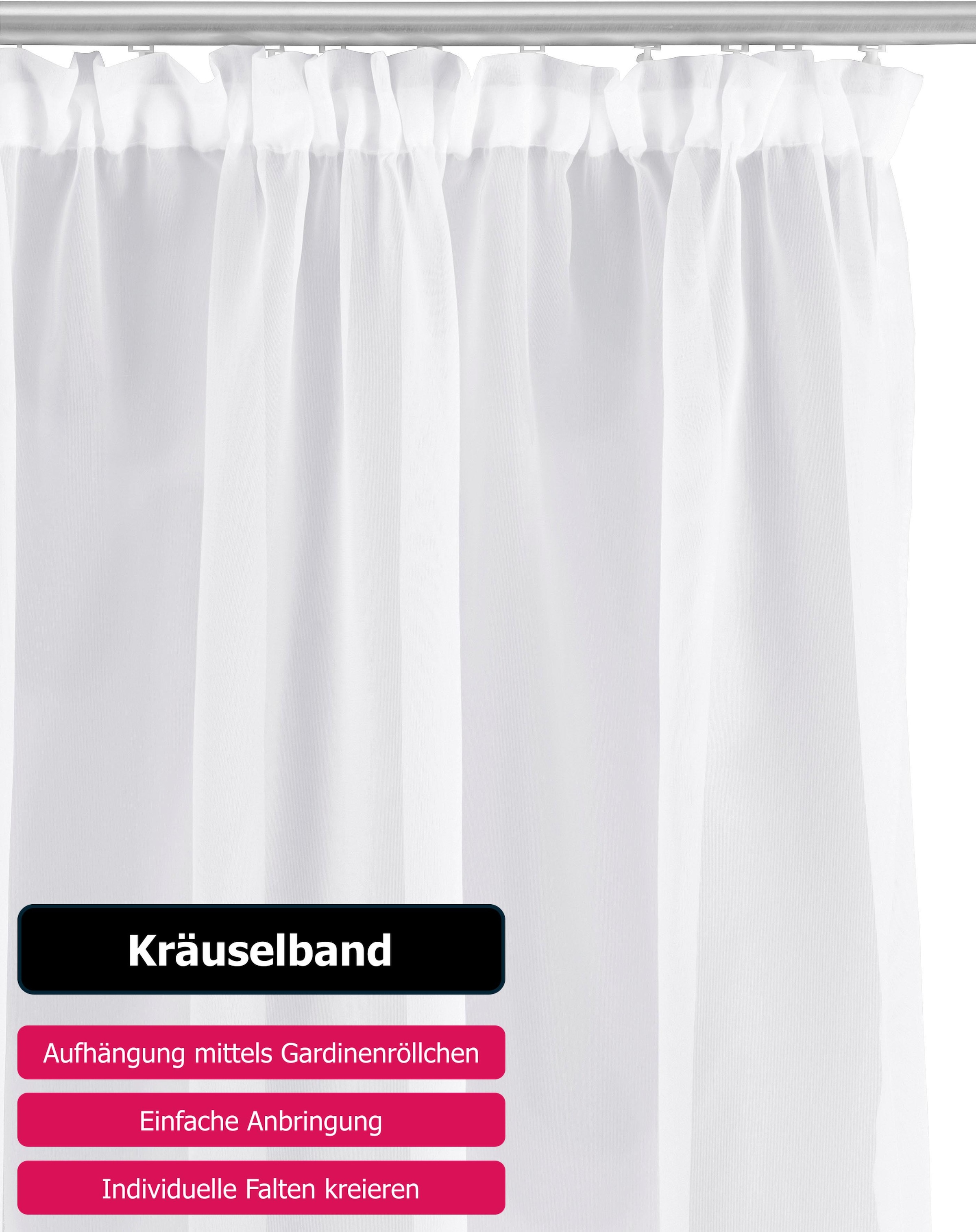 my home Gardine »XANA mit Ösen, Kräuselband oder Schlaufen«, (1 St.), Bestseller, einfarbig, 1 bzw. 2 Schals, pflegeleicht, Schal