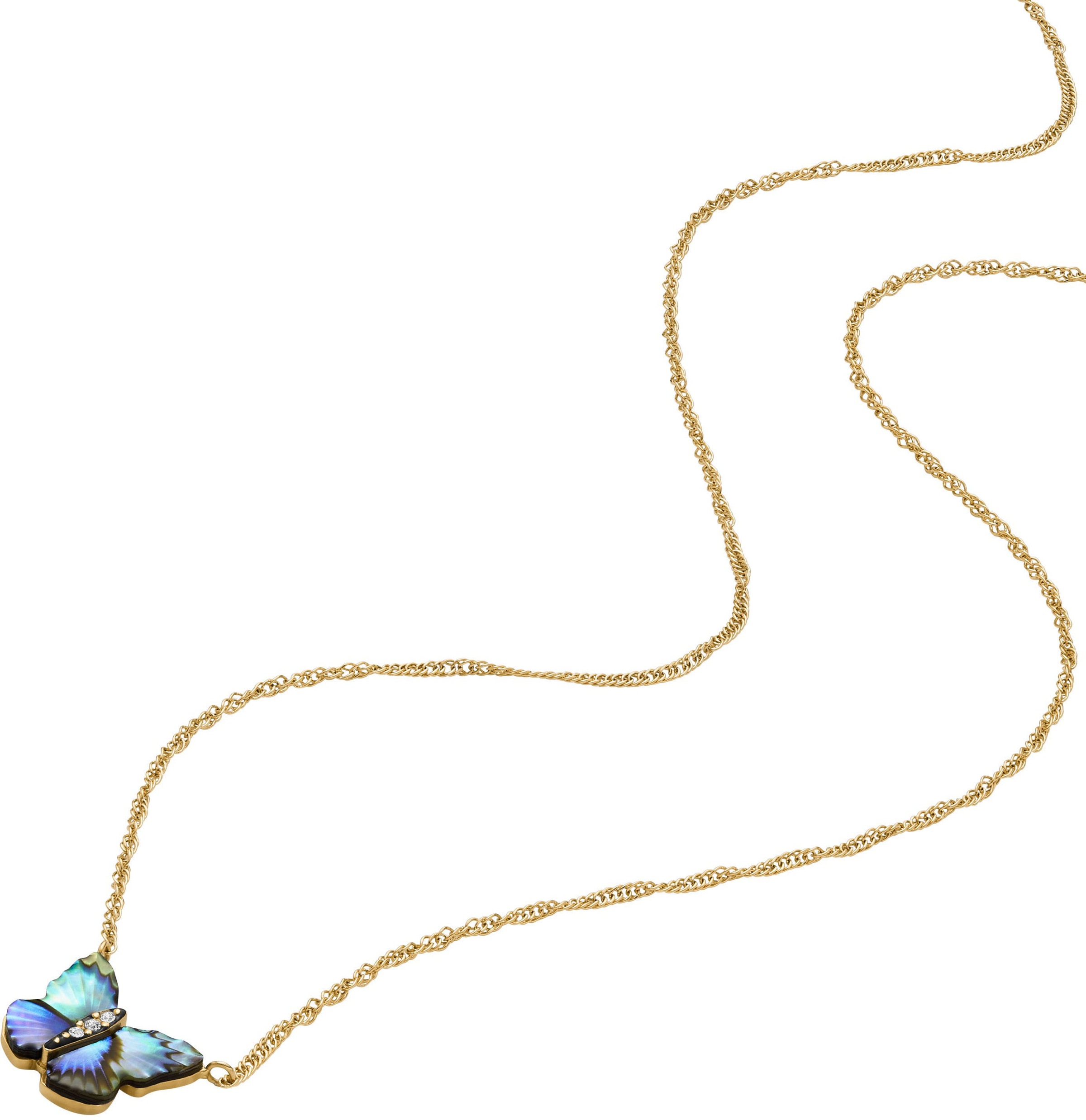 Kette mit Anhänger FOSSIL "Schmuck Geschenk Edelstahl Halskette Sutton Schmetterling", bunt (gelbgoldfarben, schwarz, kristallweiß, multicolor, perlmuttfarben), Halsketten, Damen, Edelstahl, L: 46 B: 1mm, mit Glasstein - mit Abalone-Perlmutt, B:1mm 3