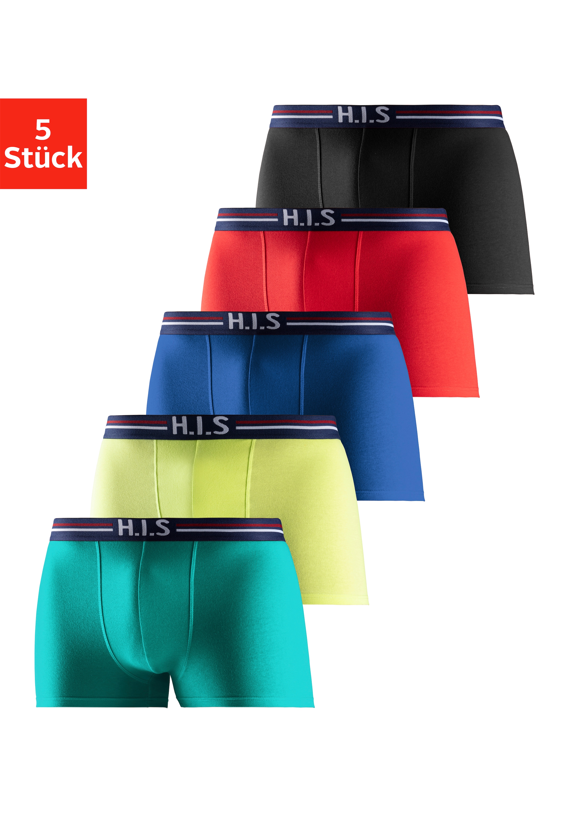 H.I.S Boxer "Boxershorts für Herren", (Packung, 5 St.), mit Streifen und Markenlogo im Bund