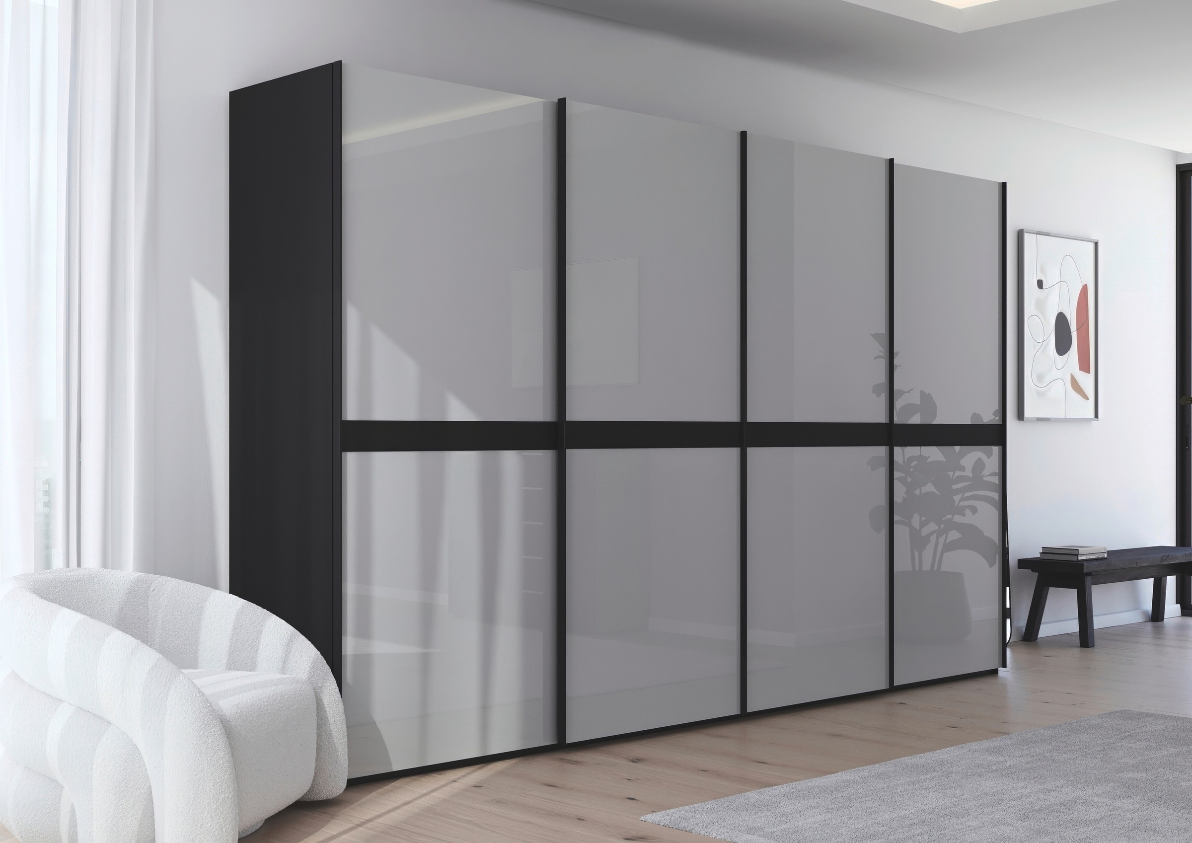 rauch Schwebetürenschrank »Kleiderschrank Schrank Garderobe Schlafzimmerschrank SCALE-LINE«, edle Optik mit Bauchbinde in Korpusfarbe mit Glasfront MADE IN GERMANY