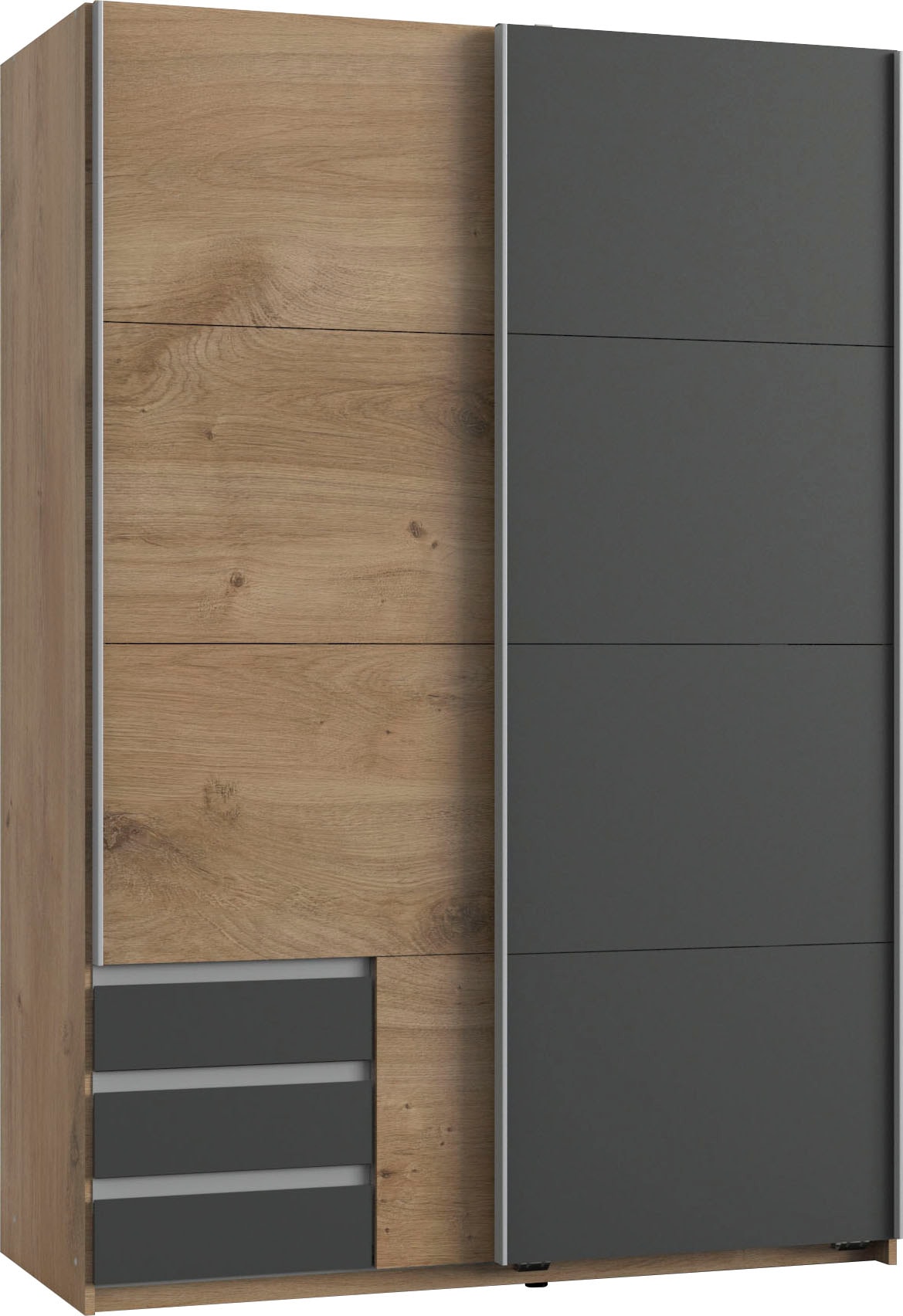 Schwebetürenschrank WIMEX, B:135cm H:198cm T:64cm, grau, Schränke, "Emden", Mit Außenschubkästen