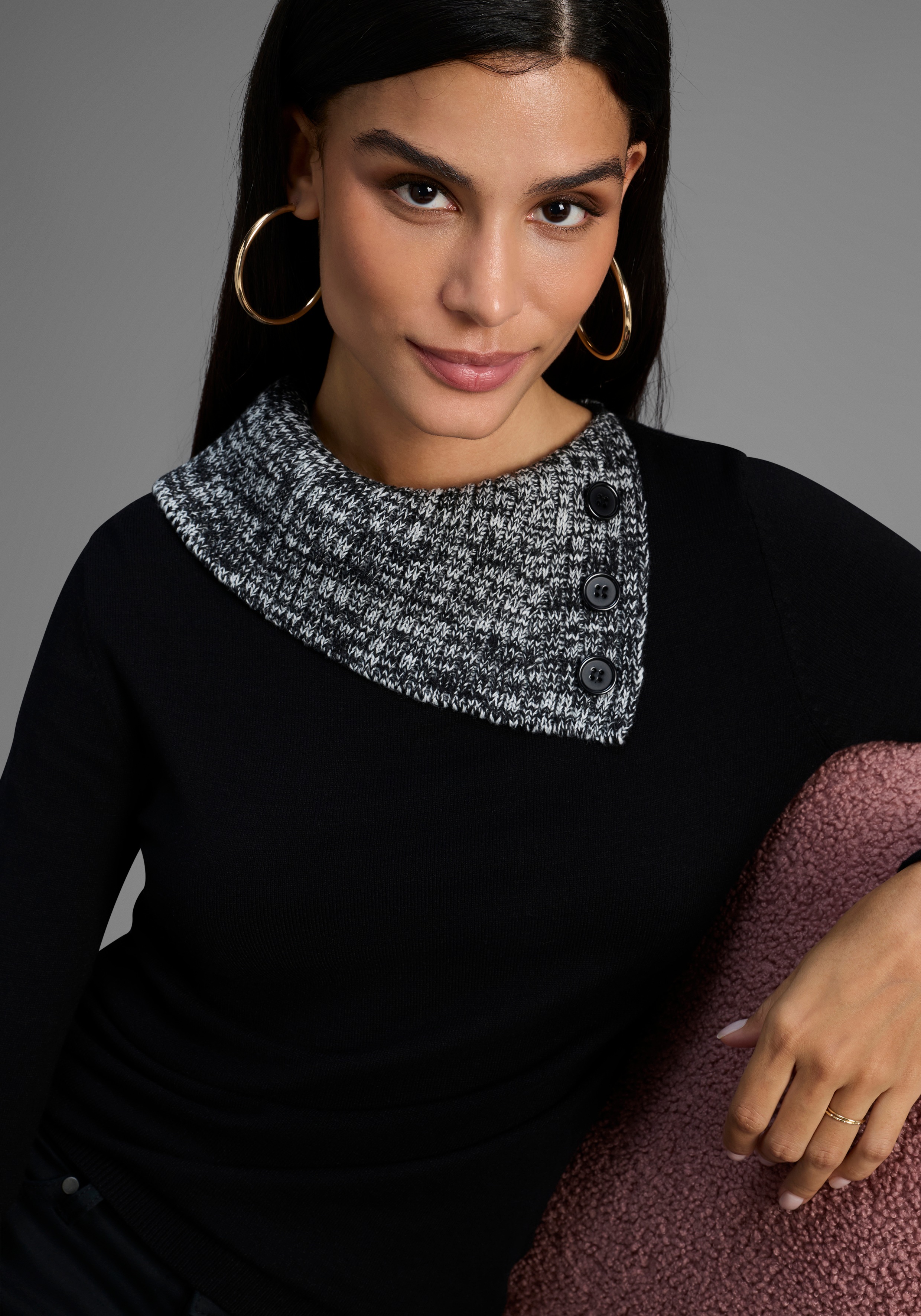 Thumbnail - Bruno Banani Strickpullover mit offenem Rollkragen