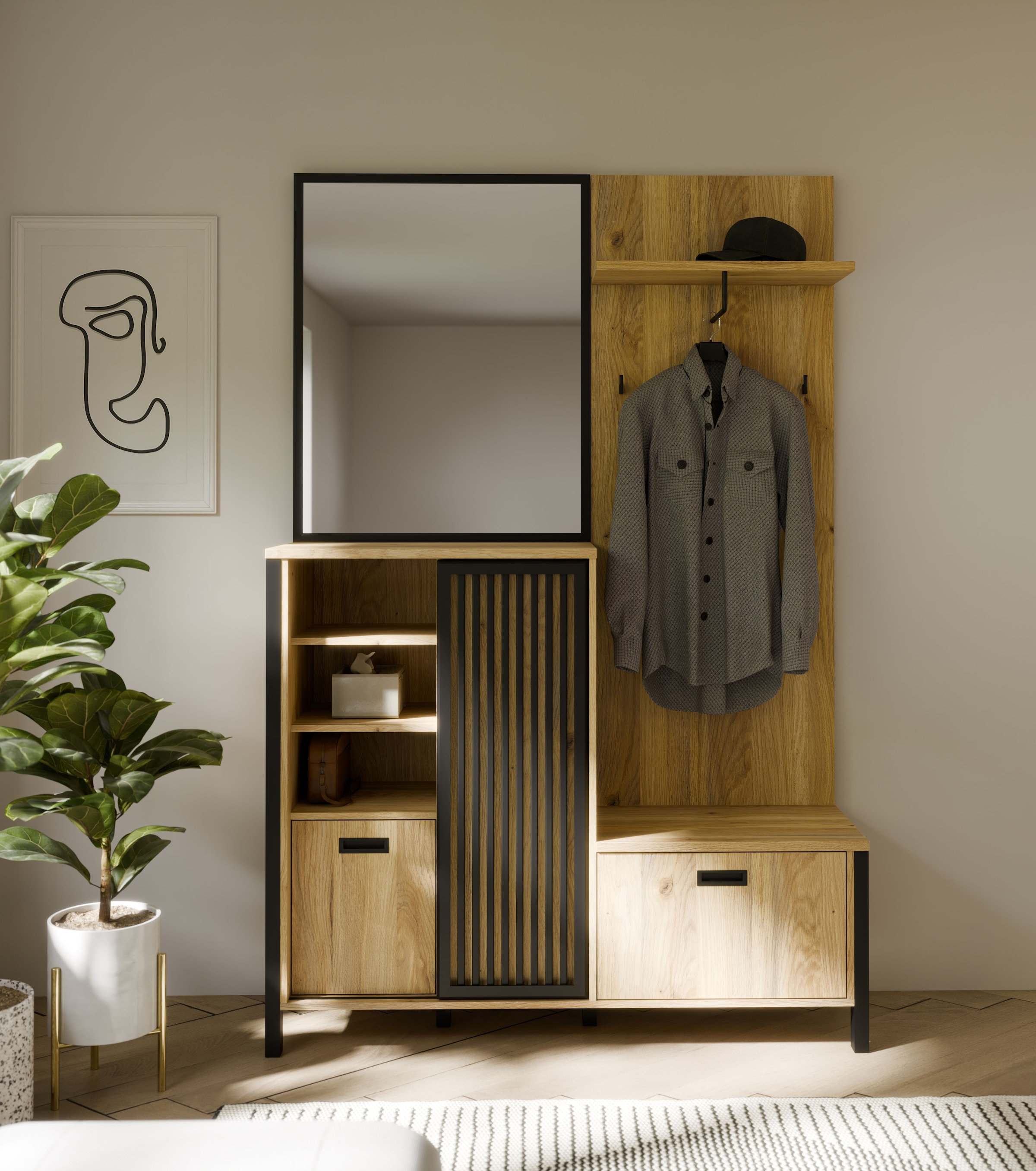 FORTE Kompaktgarderobe »Jytana«, Kompaktgarderobe, Stauraum, Lamellenoptik, Trendfarbe